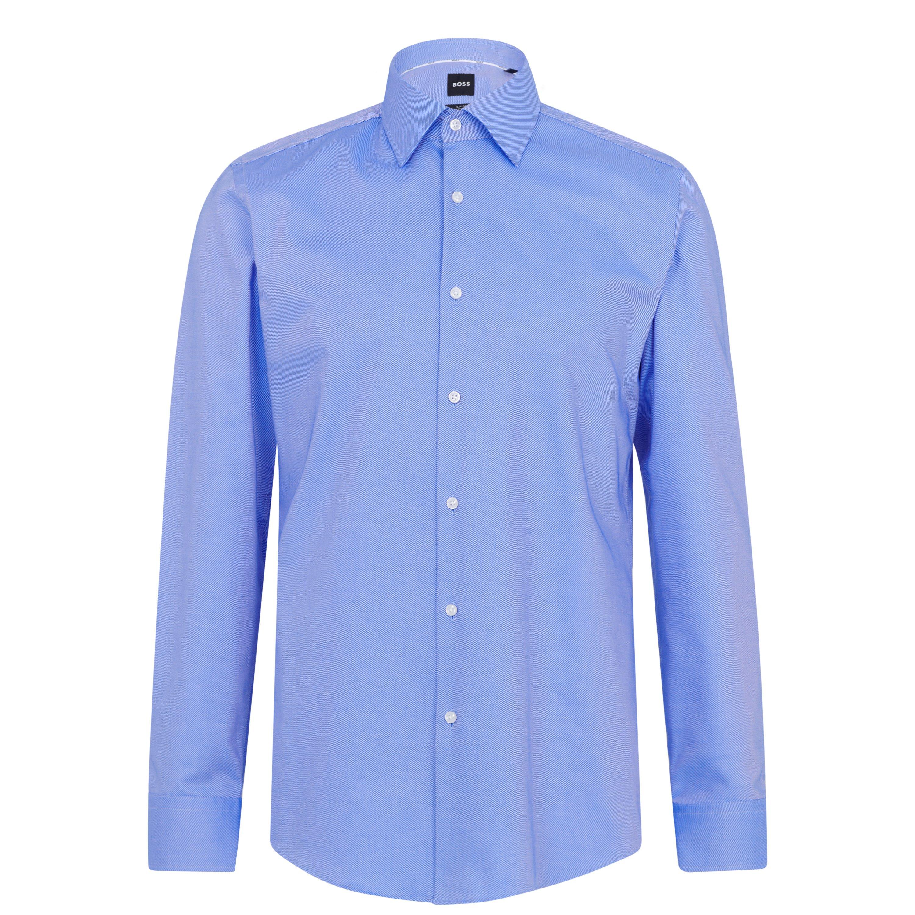 Blue - Boss - Men's Hank Kent Cotton Long Sleeve Slim Fit Shirt - 1