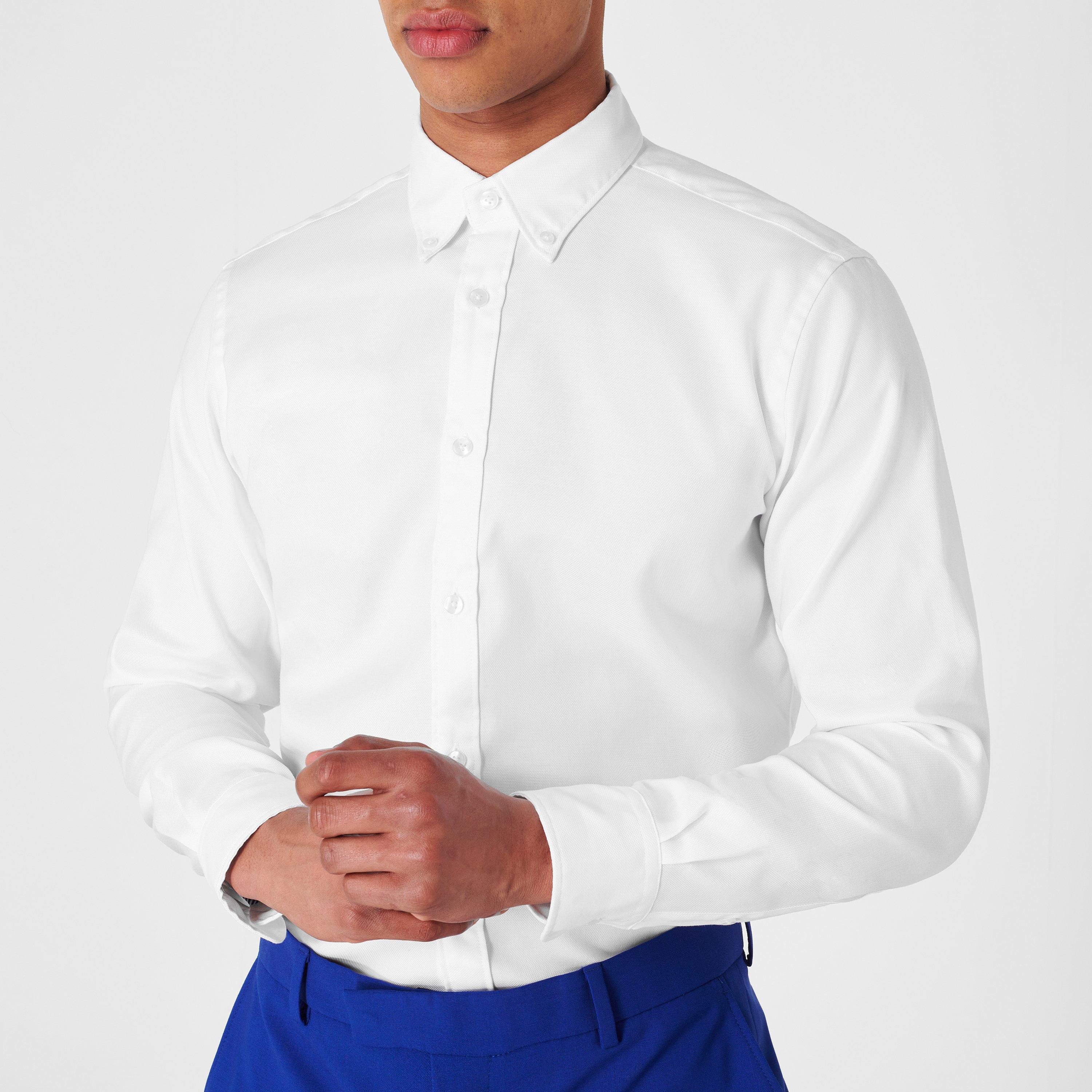 White 01 - Haines and Bonner - Men's Tailored Cotton Long Sleeve Oxford Shirt - 4