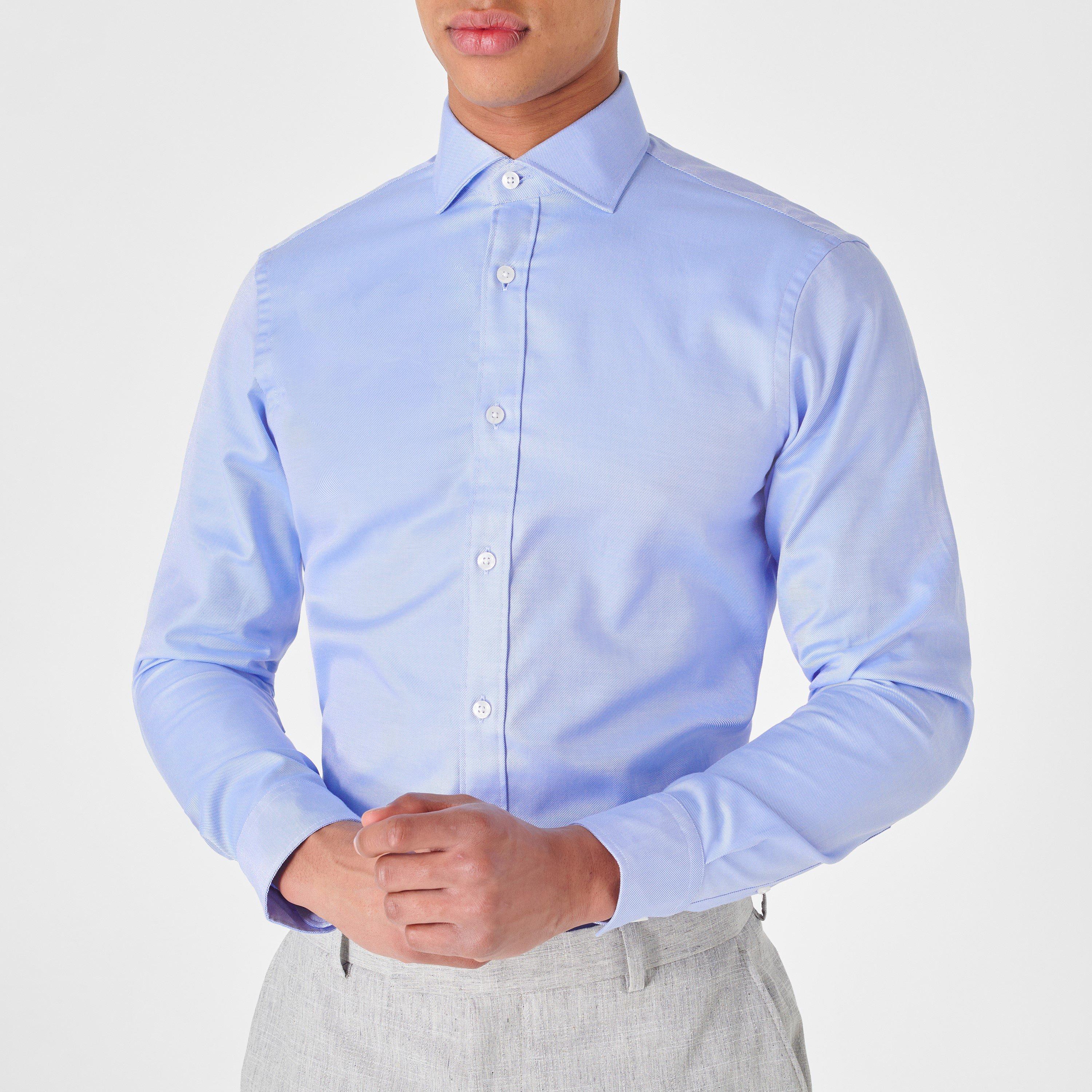 Blue 26 - Haines and Bonner - Edward Slim Fit Cutaway Collar Twill Shirt - 5