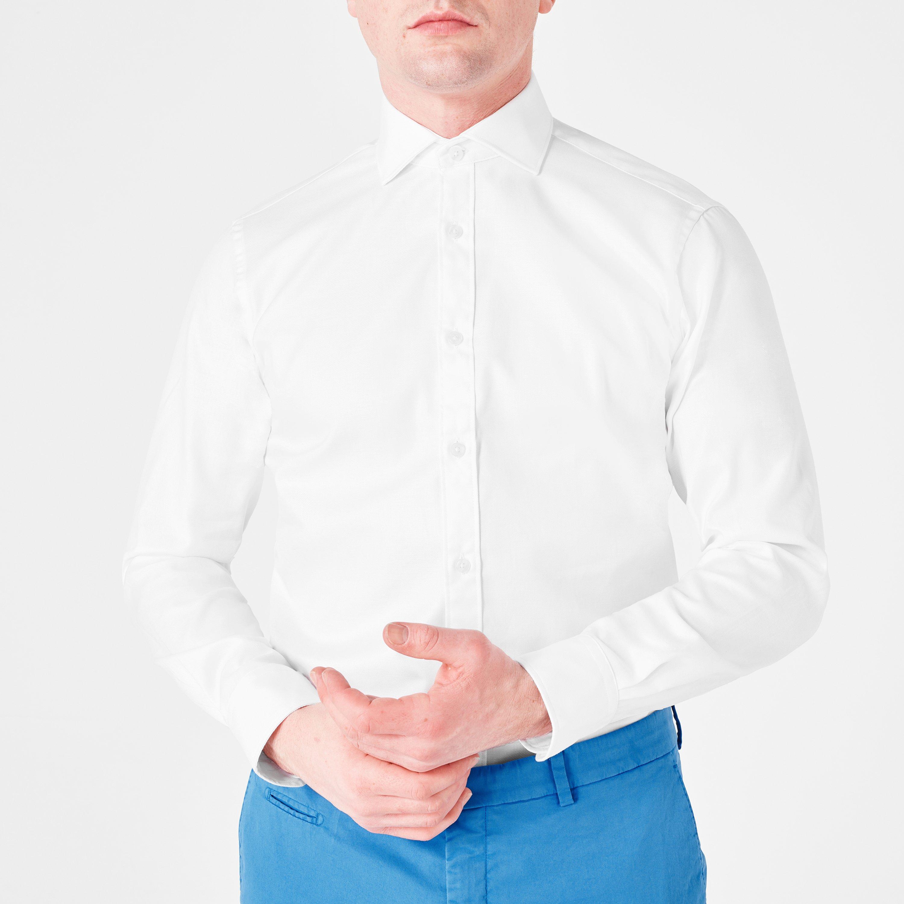 White 01 - Haines and Bonner - Frederick Tailored Fit Cutaway Collar Cotton Twill Shirt - 5