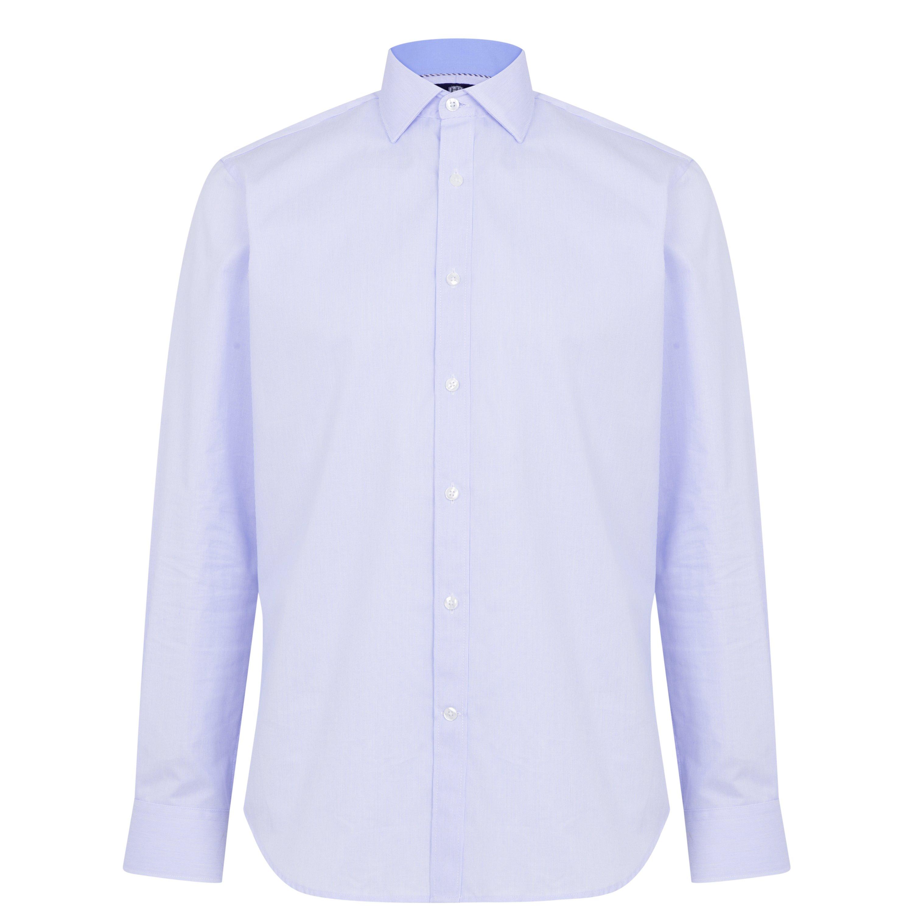 Blue 26 - Haines and Bonner - Men's Stripe Poplin Cotton Long Sleeve Shirt - 1