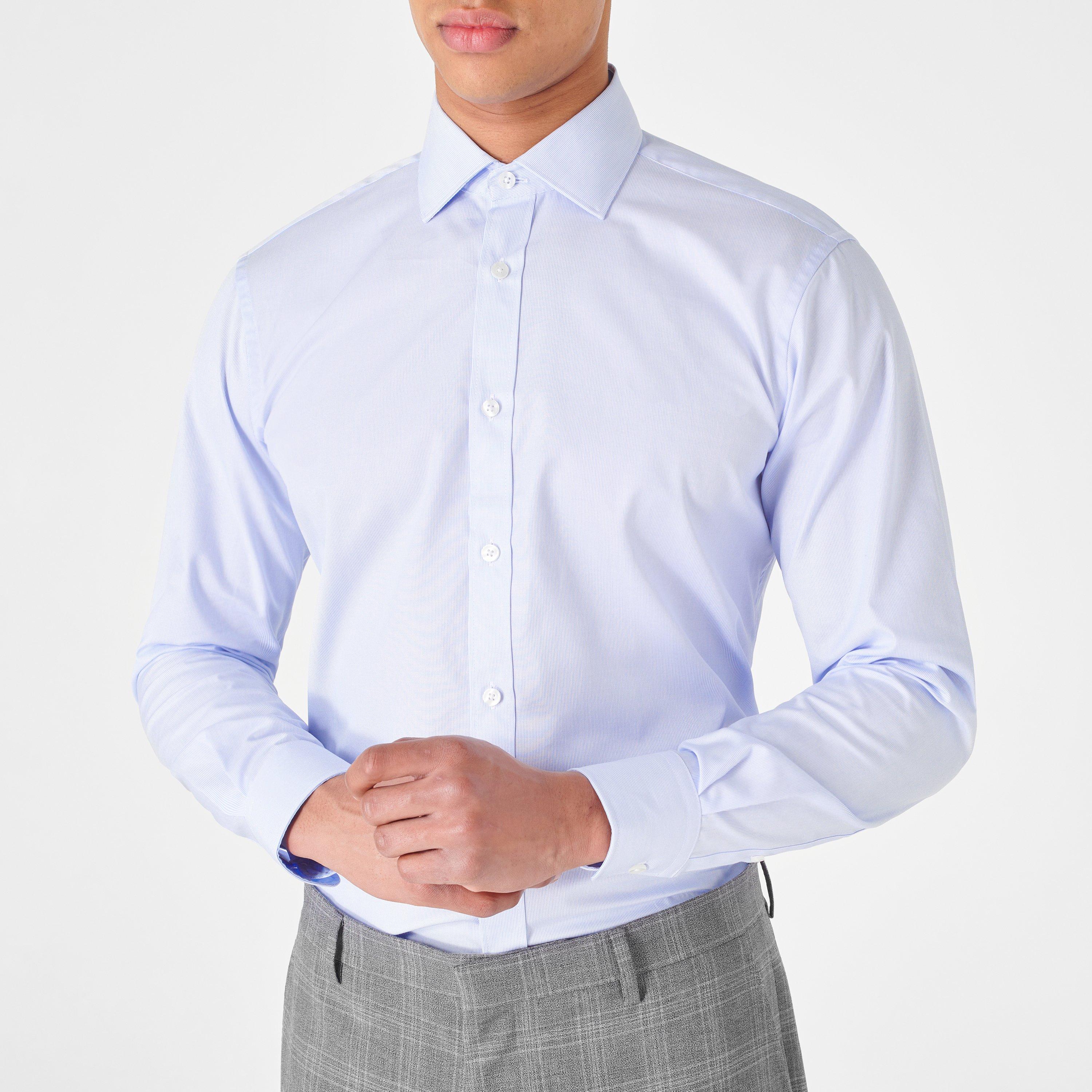 Blue 26 - Haines and Bonner - Men's Stripe Poplin Cotton Long Sleeve Shirt - 4