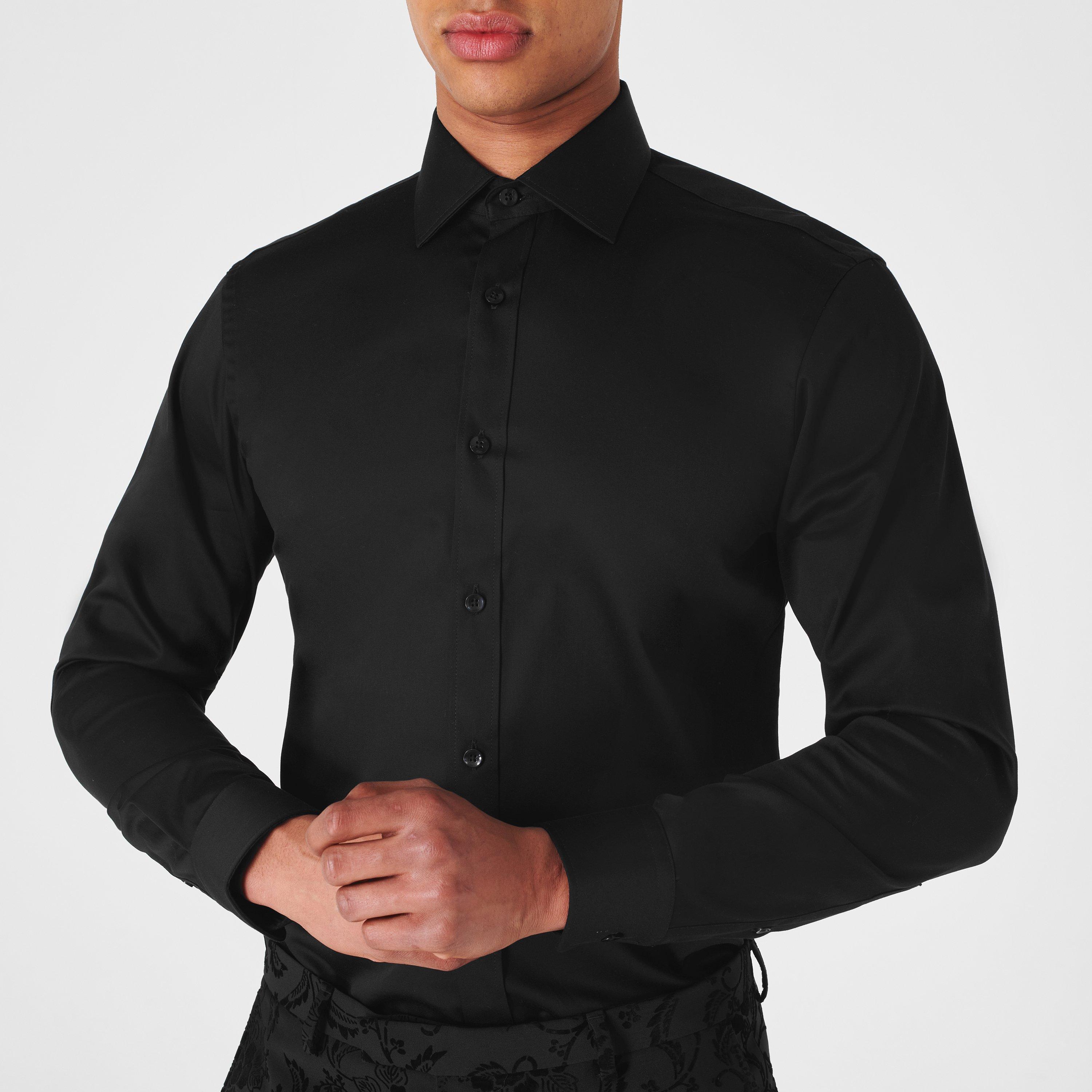 Black 09 - Haines and Bonner - Hugh Slim Fit Sateen Shirt - 5