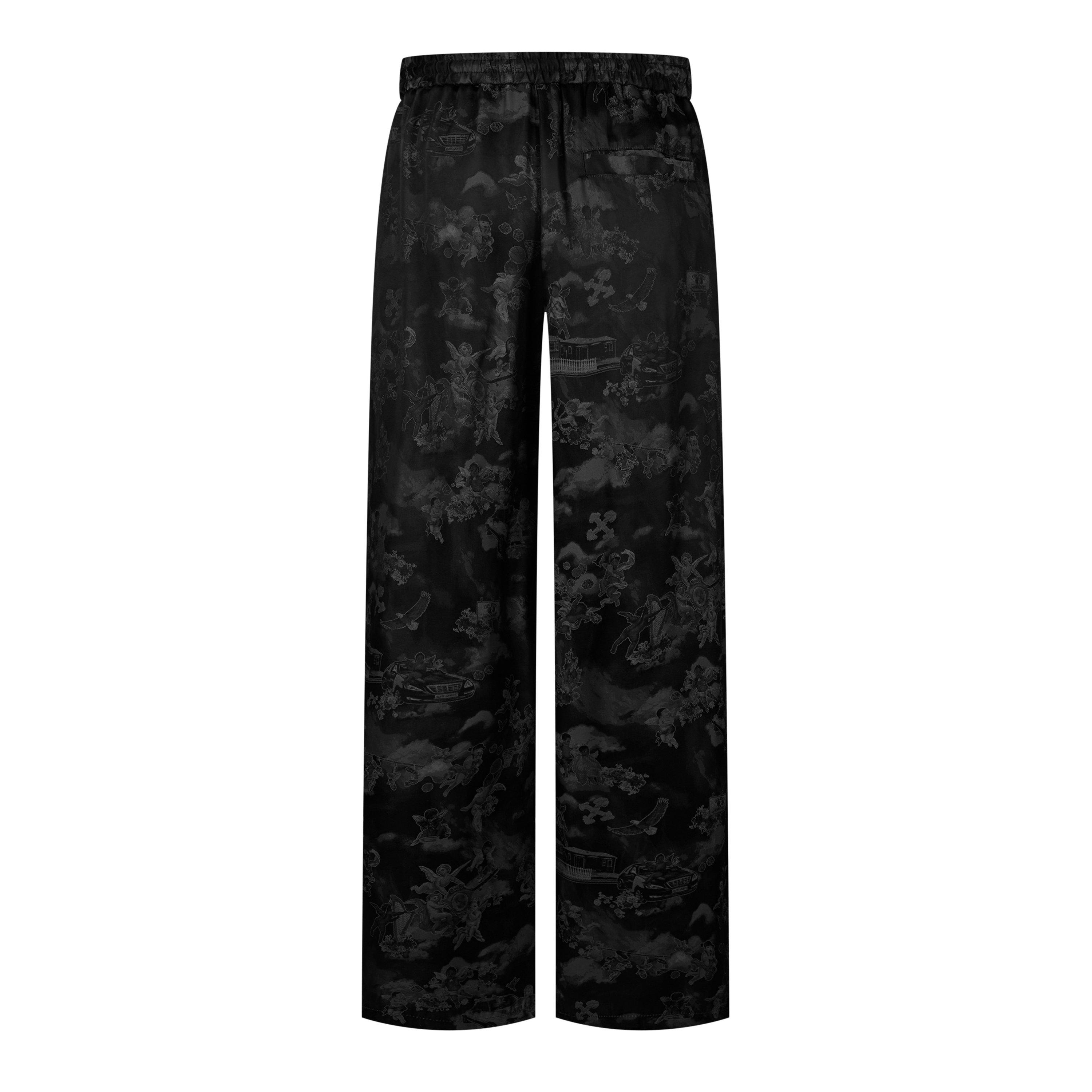 Black - Off White - Men's Fresco Jacquard Cotton Straight Leg Trousers - 1