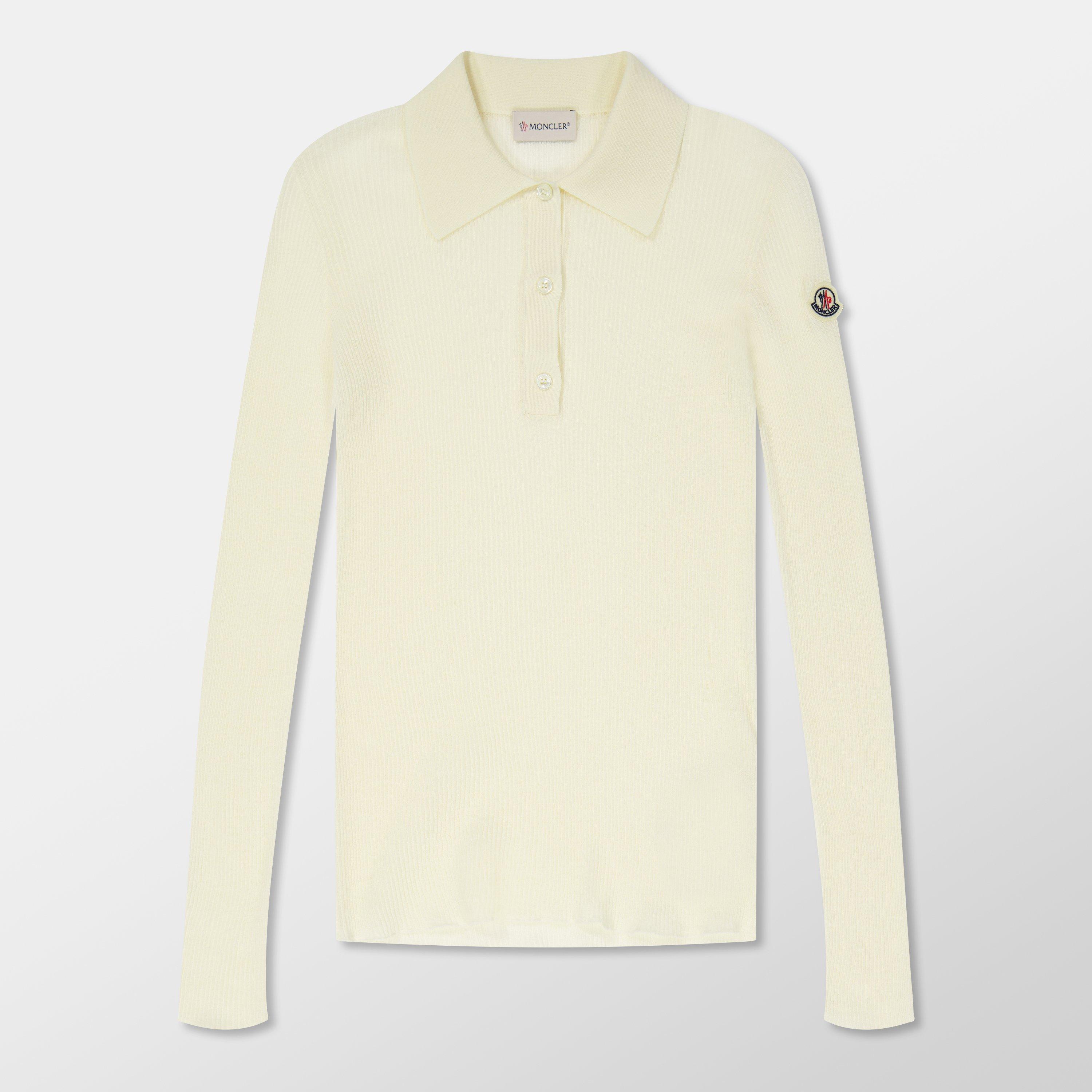 Moncler Long Sleeve Logo Polo Shirt - White 035 - Size 12 (M)