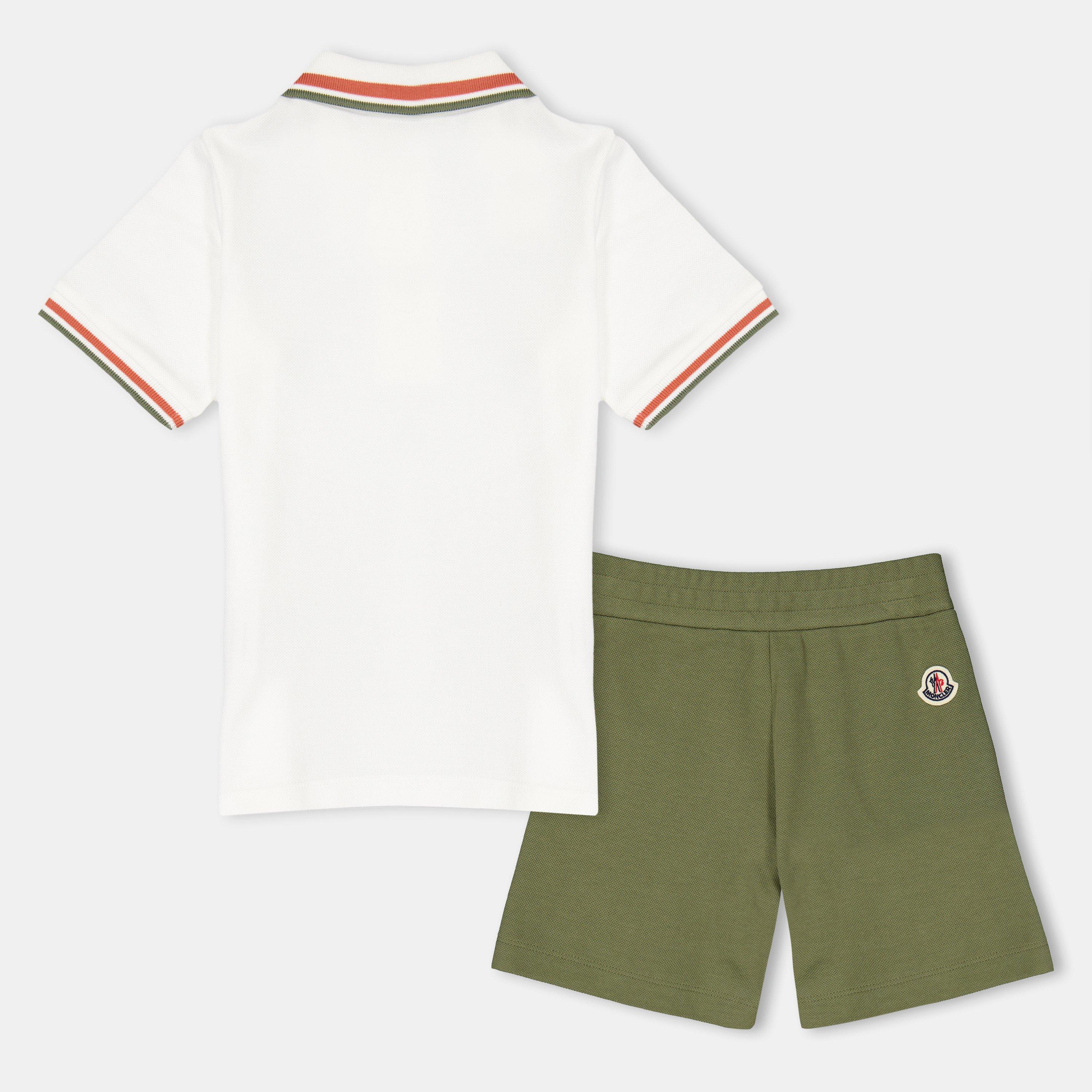 Wht/Grn F08 - Moncler - Tipped Logo Polo Shirt And Shorts Set Juniors - 2