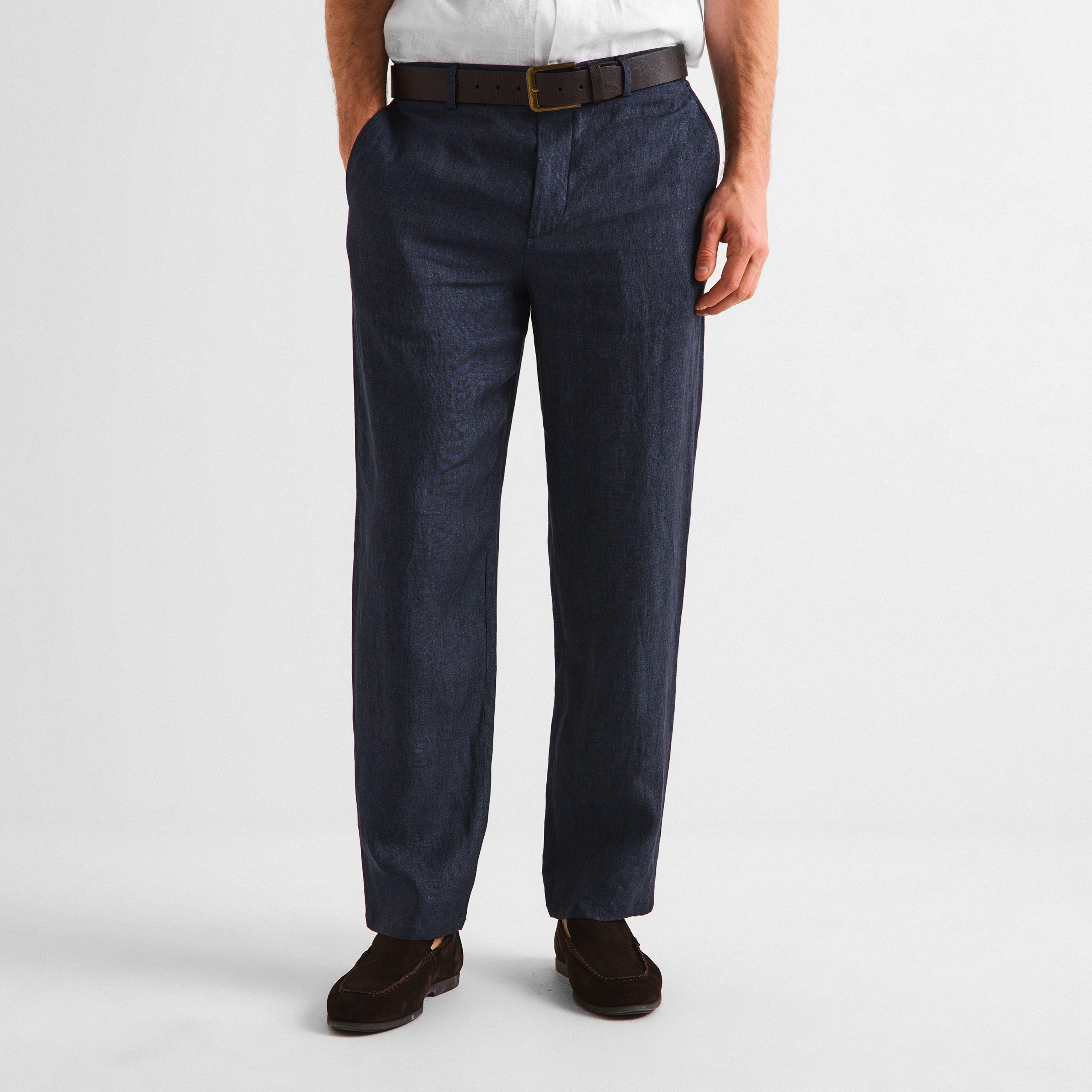 Navy 1 - Pal Zileri - Men's Linen Straight Leg Trousers - 3