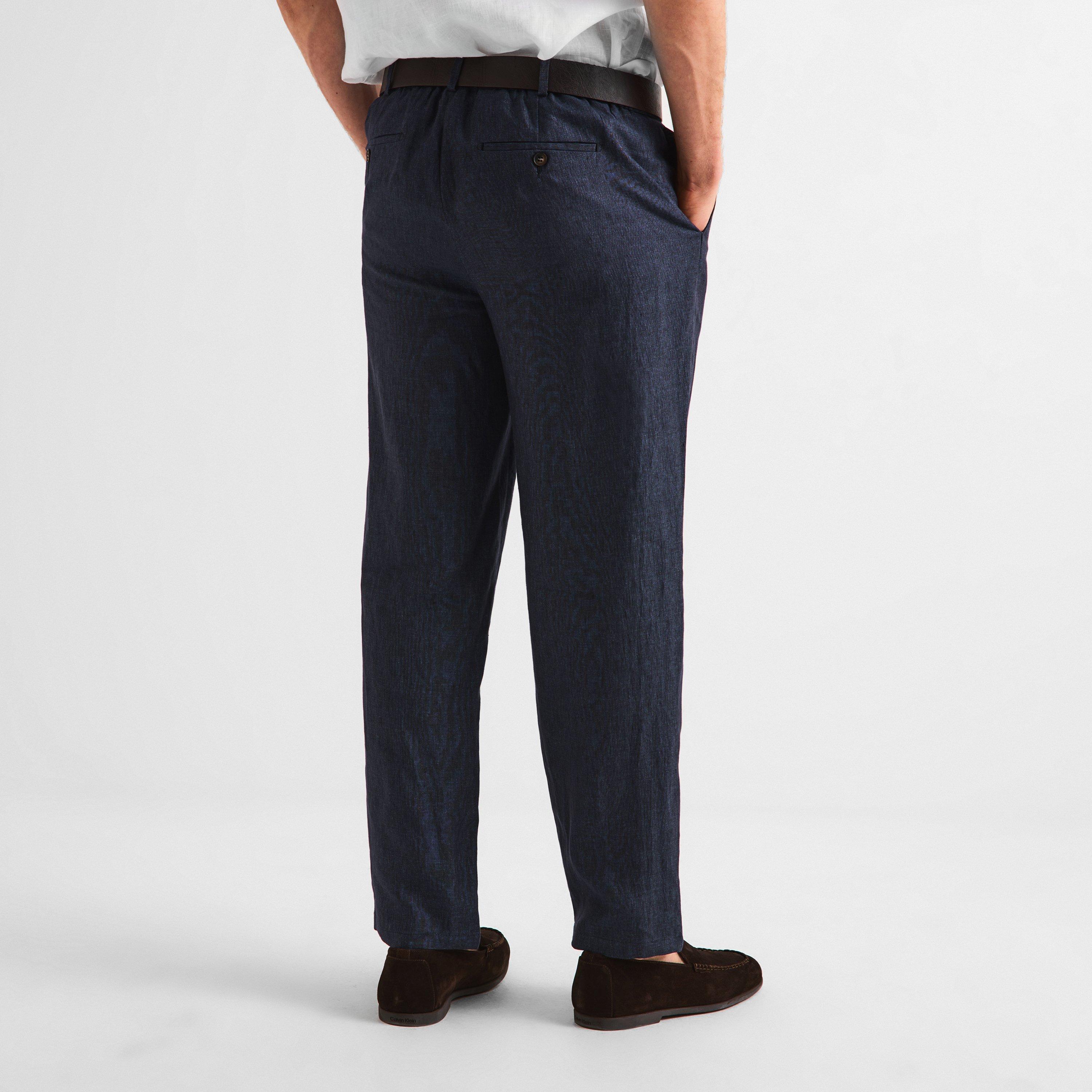 Navy 1 - Pal Zileri - Men's Linen Straight Leg Trousers - 4