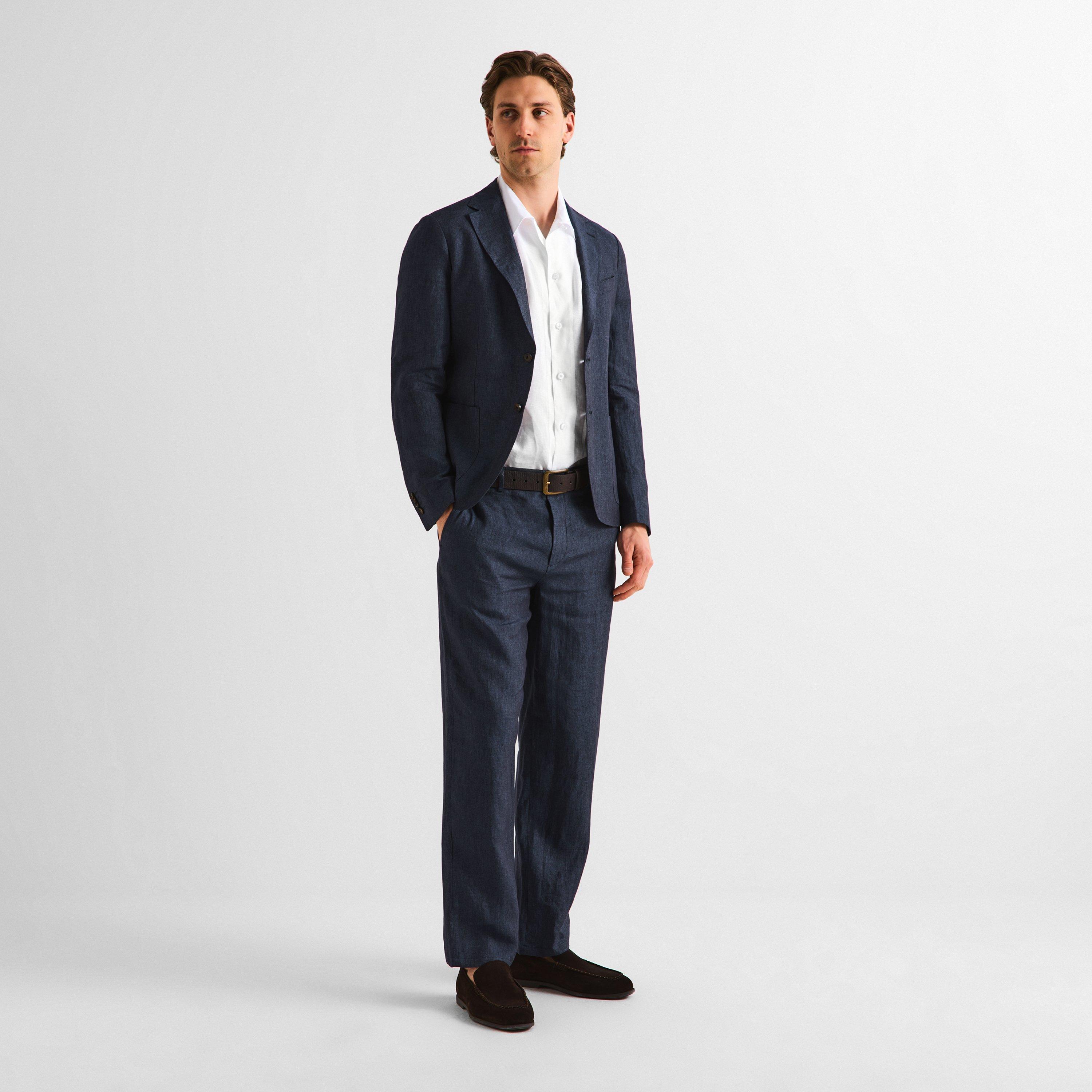Navy 1 - Pal Zileri - Men's Linen Straight Leg Trousers - 6