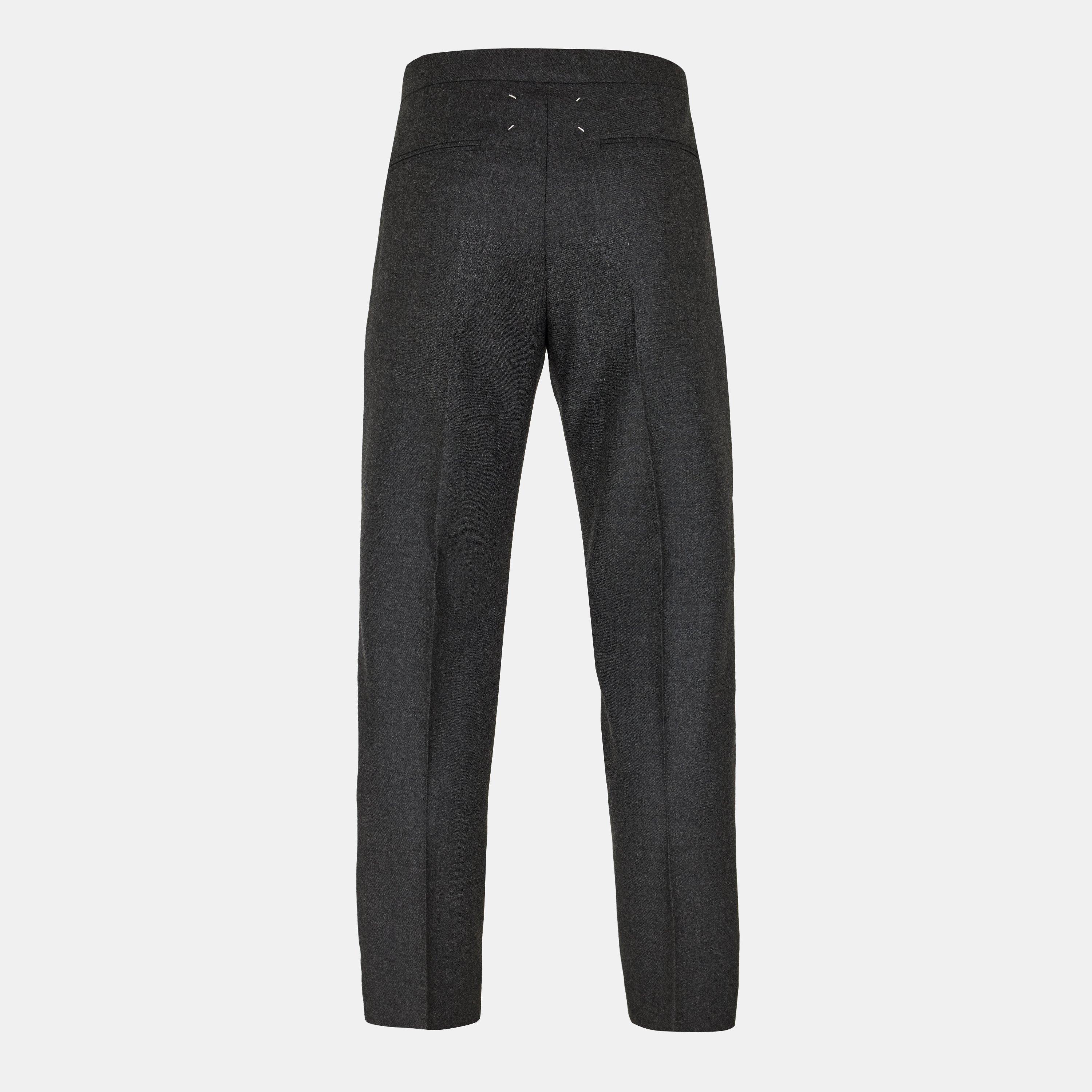 Charcoal Mel - Maison Margiela - Men's Wool Flannel Straight Leg Trousers - 2