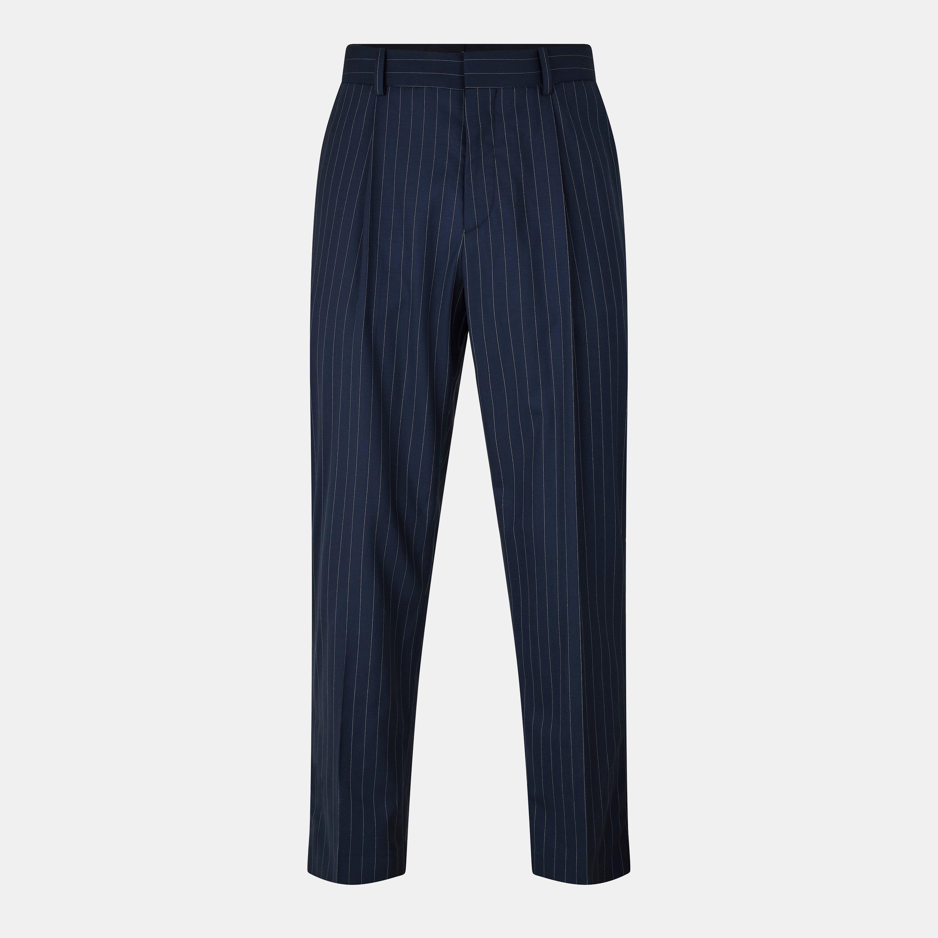 Blue/White - Balmain - Men's Tailored Fit Straight Leg Trousers - 1