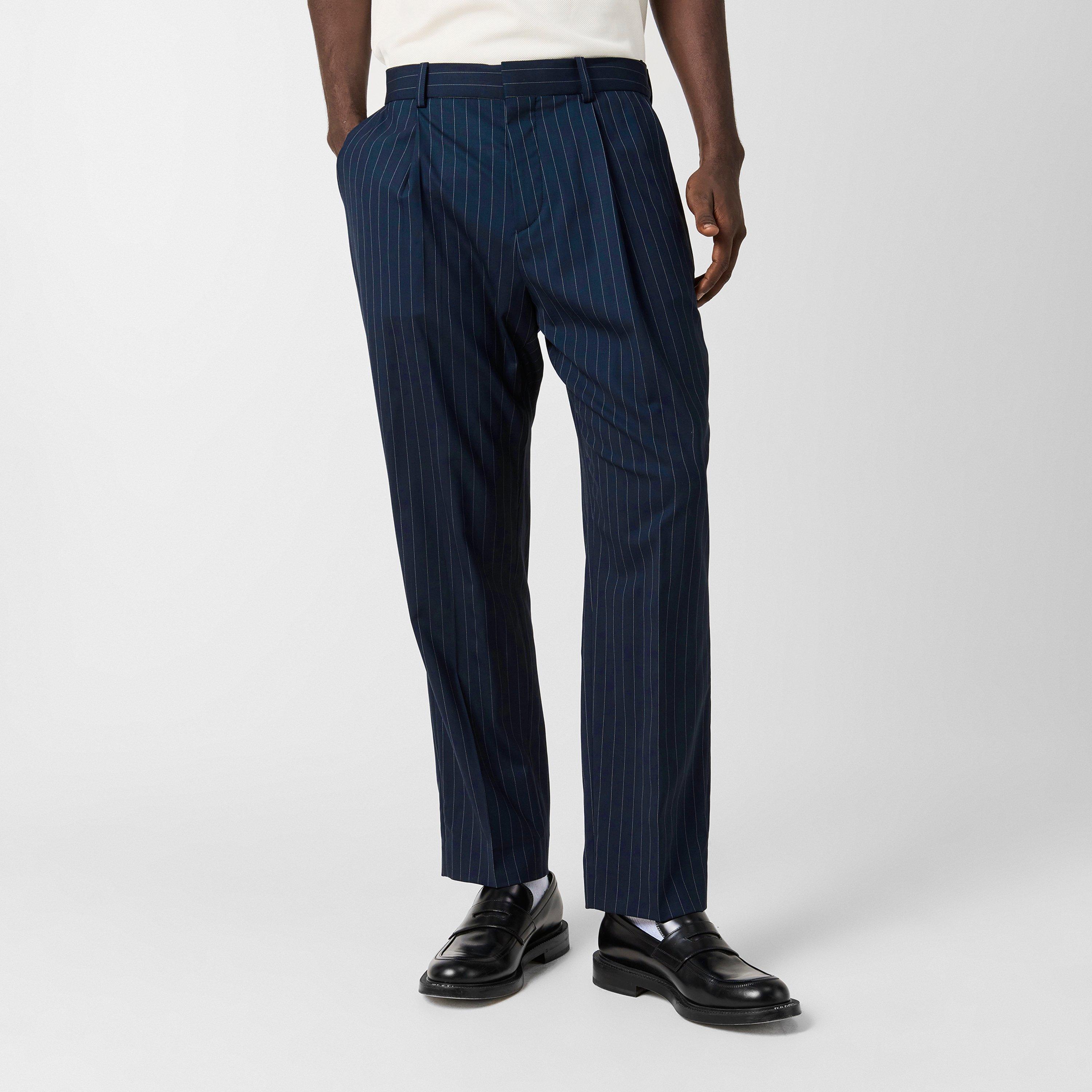 Blue/White - Balmain - Men's Tailored Fit Straight Leg Trousers - 3