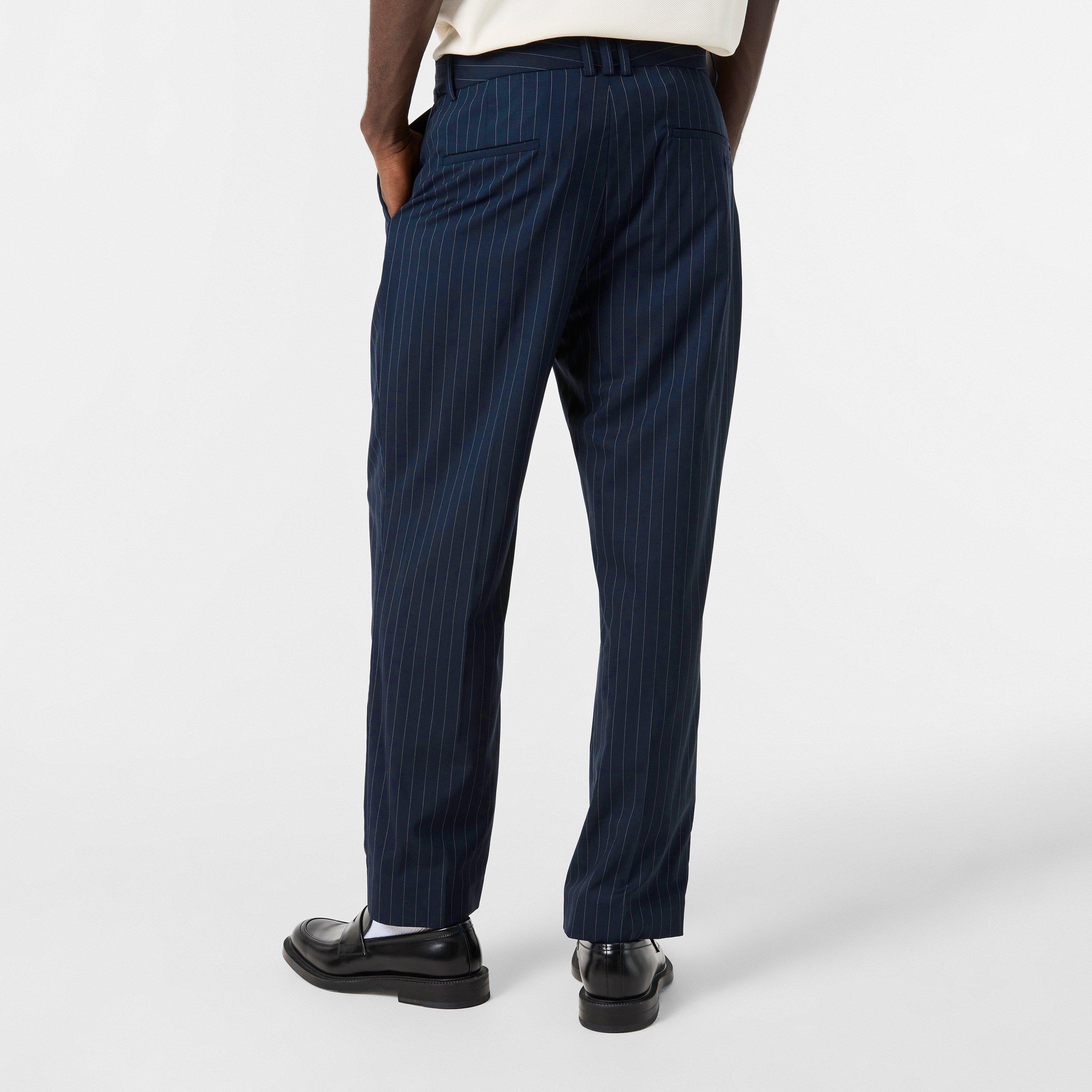 Blue/White - Balmain - Men's Tailored Fit Straight Leg Trousers - 4