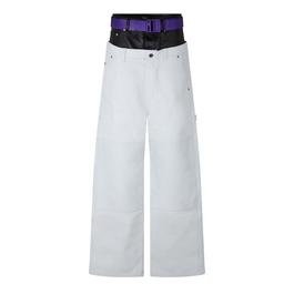 Off White Leather Straight Leg Trousers