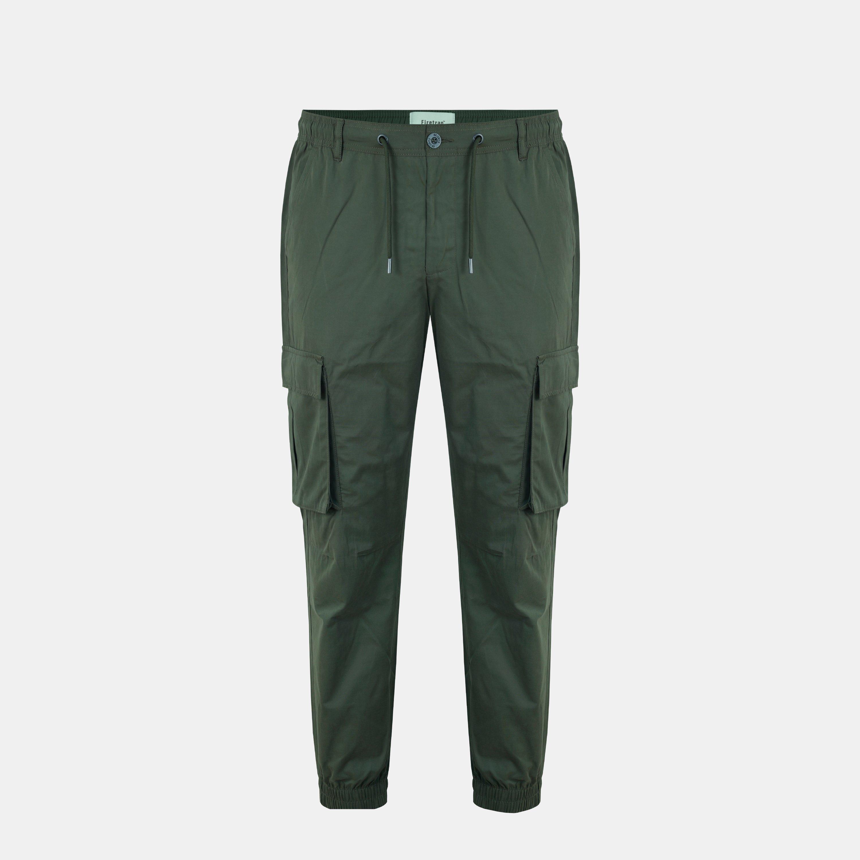 Khaki - Firetrap - Men's Cotton Elasticated Cuffs Cargo Trousers - 1