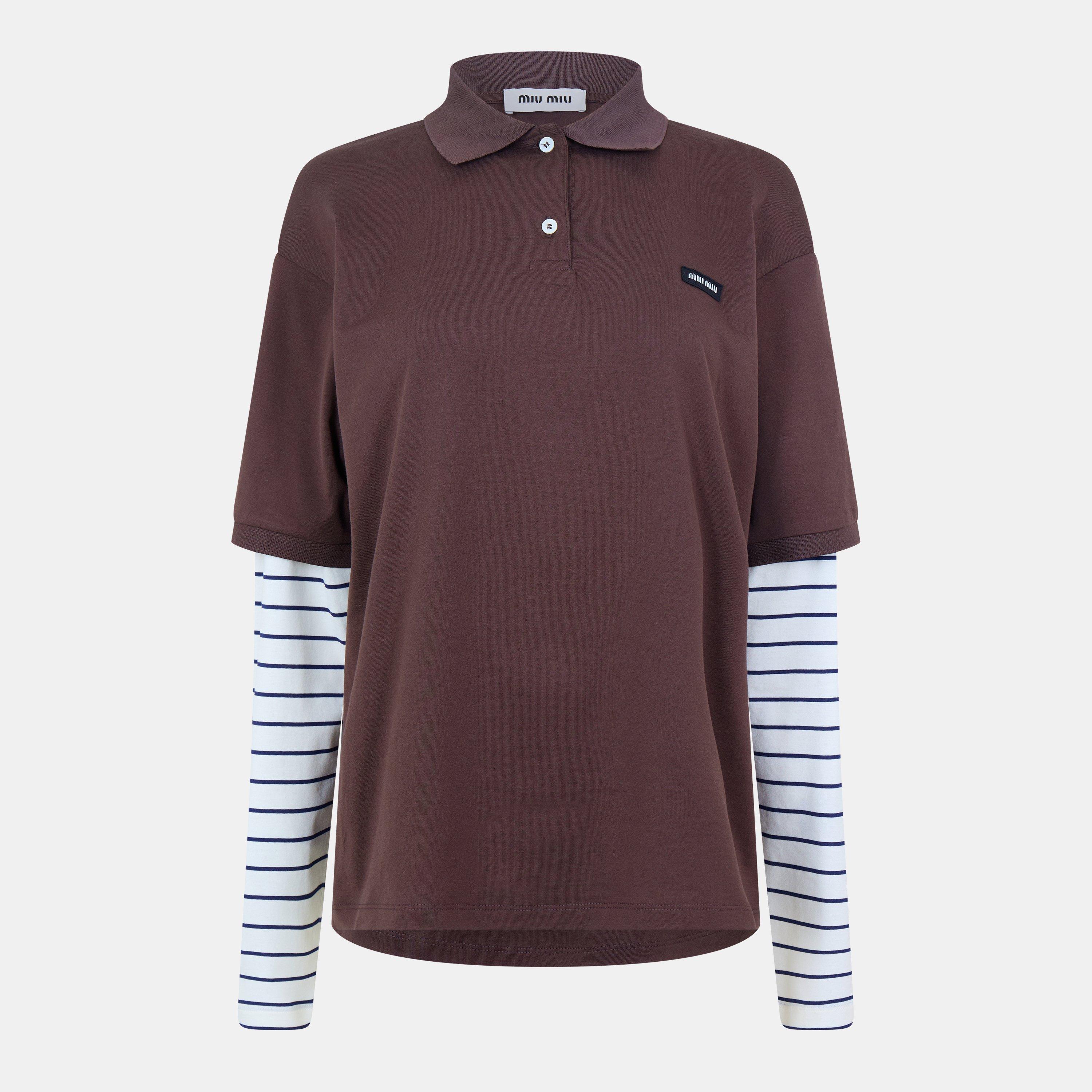 Miu Miu Women's Long-Sleeve Polos - Cacao+Blu - Size 42 (UK 10)