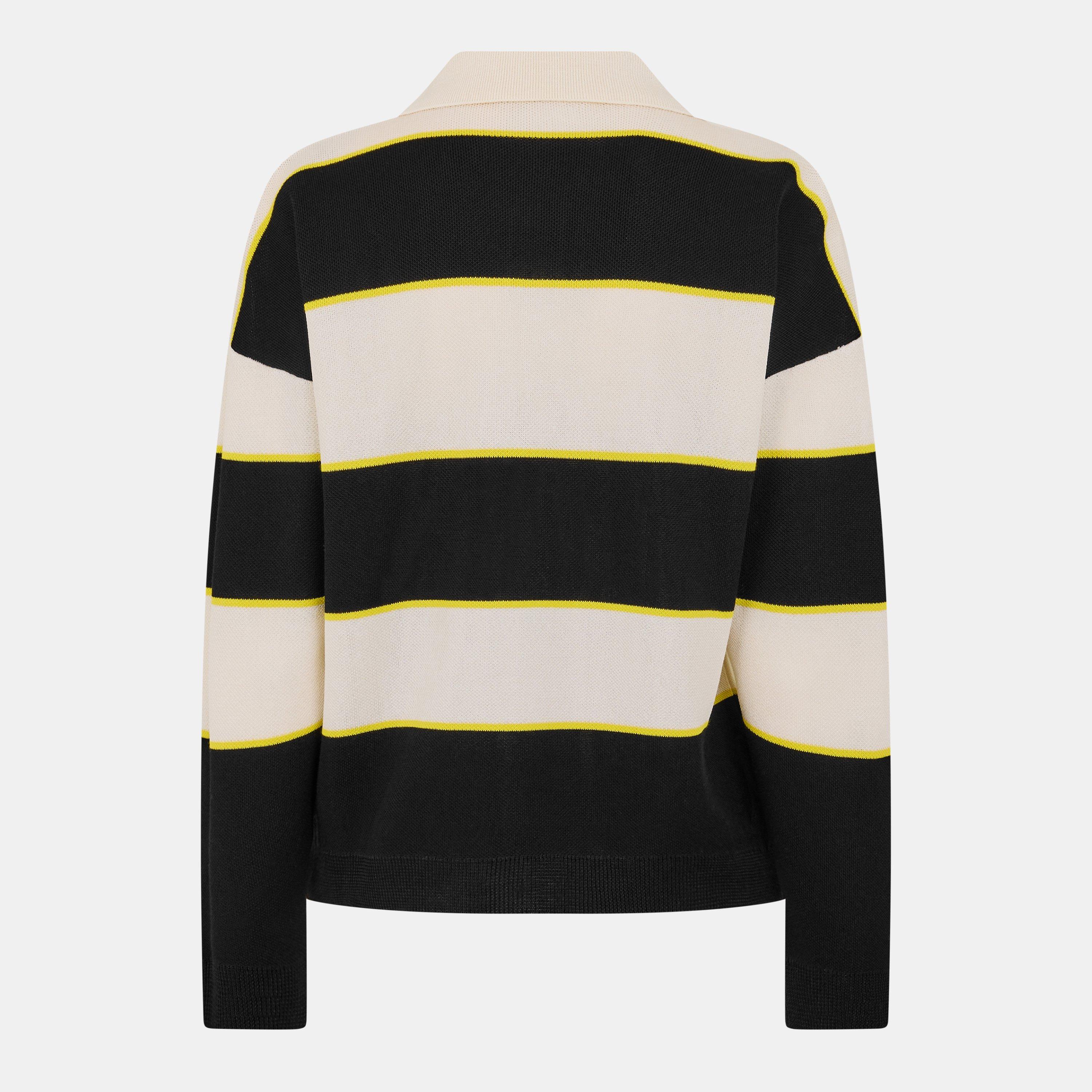 Blk/Ivory/Citrn - Alexander McQueen - Women's Alex Stripe Long-Sleeve Polo Shirt - 2