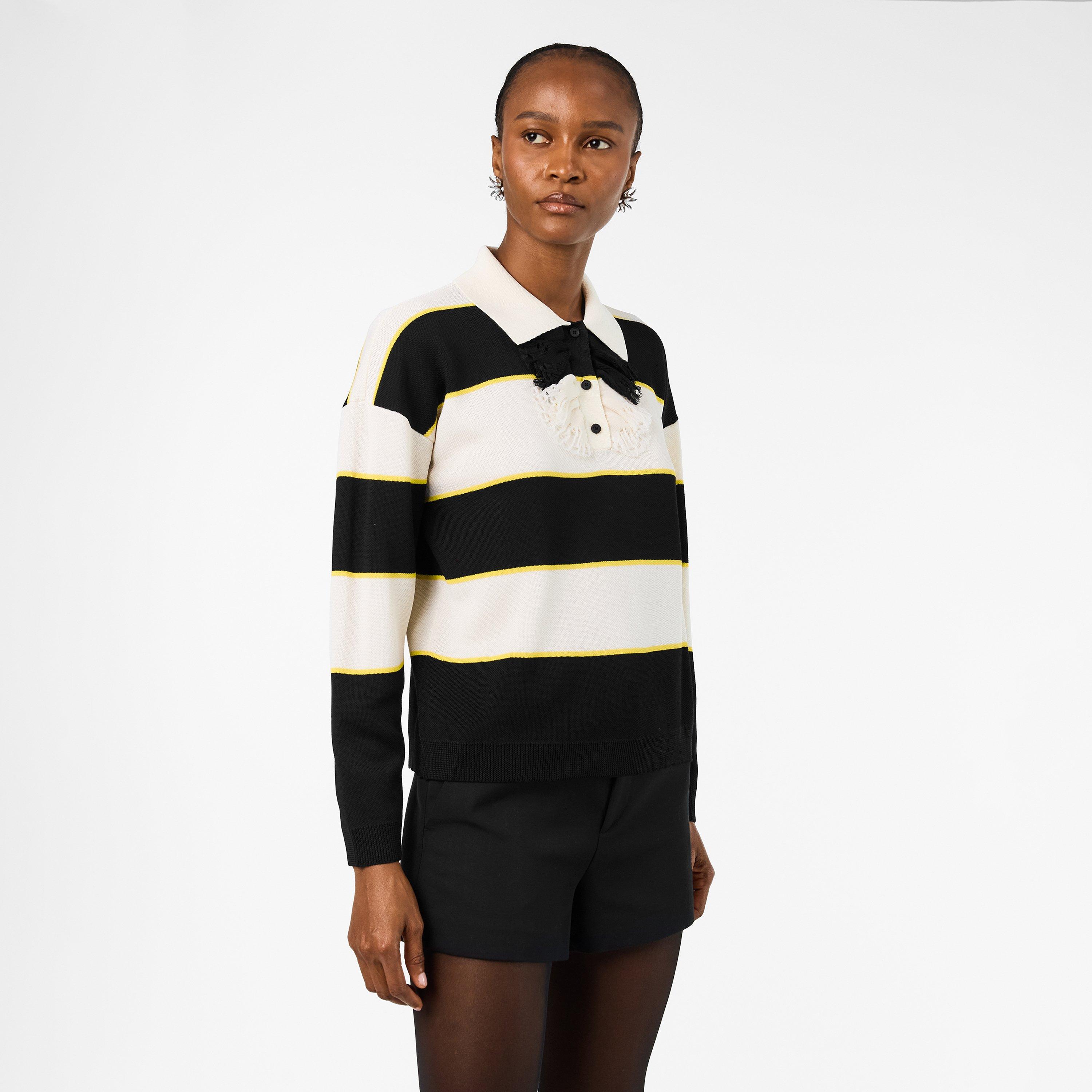 Blk/Ivory/Citrn - Alexander McQueen - Women's Alex Stripe Long-Sleeve Polo Shirt - 3