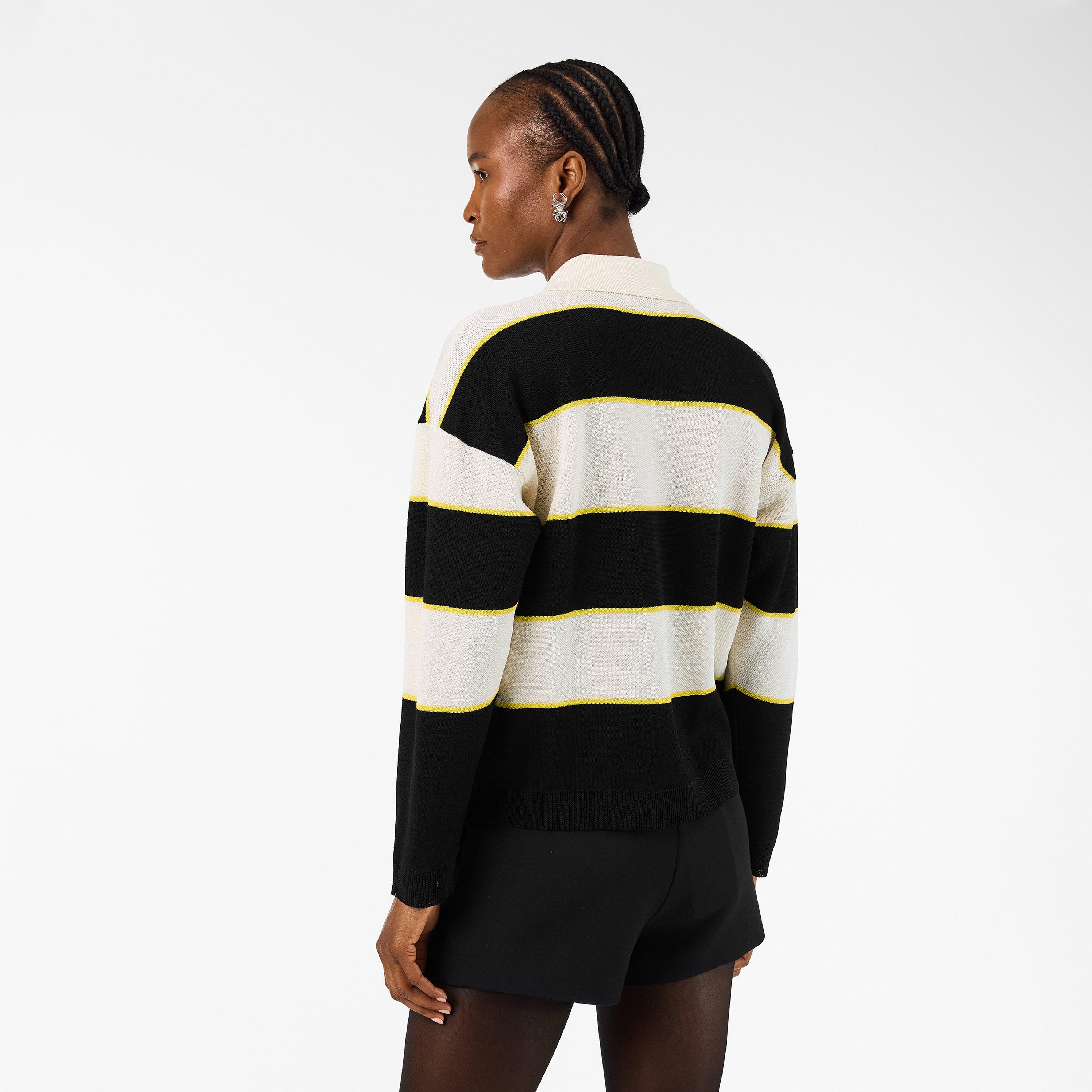 Blk/Ivory/Citrn - Alexander McQueen - Women's Alex Stripe Long-Sleeve Polo Shirt - 4