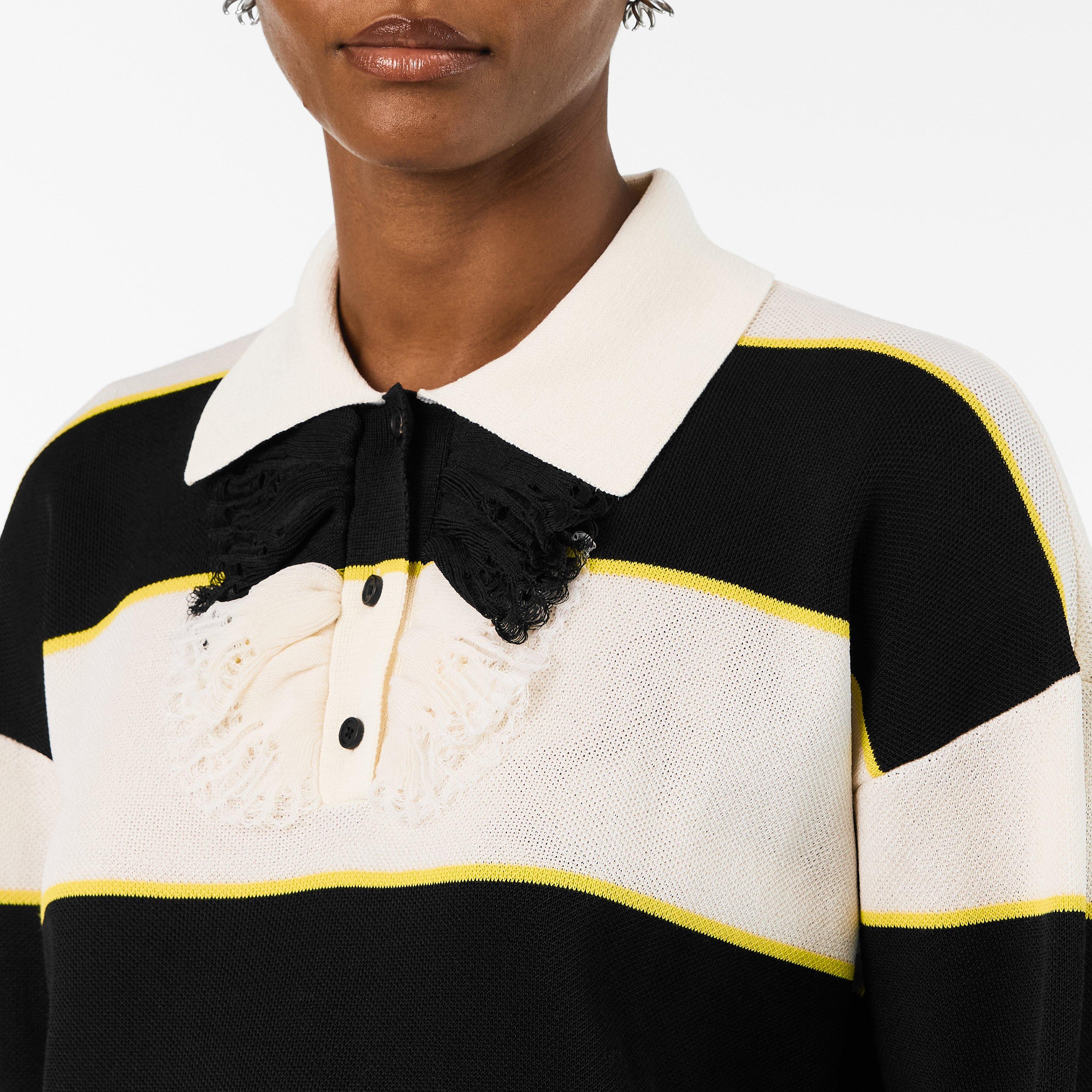 Blk/Ivory/Citrn - Alexander McQueen - Women's Alex Stripe Long-Sleeve Polo Shirt - 5