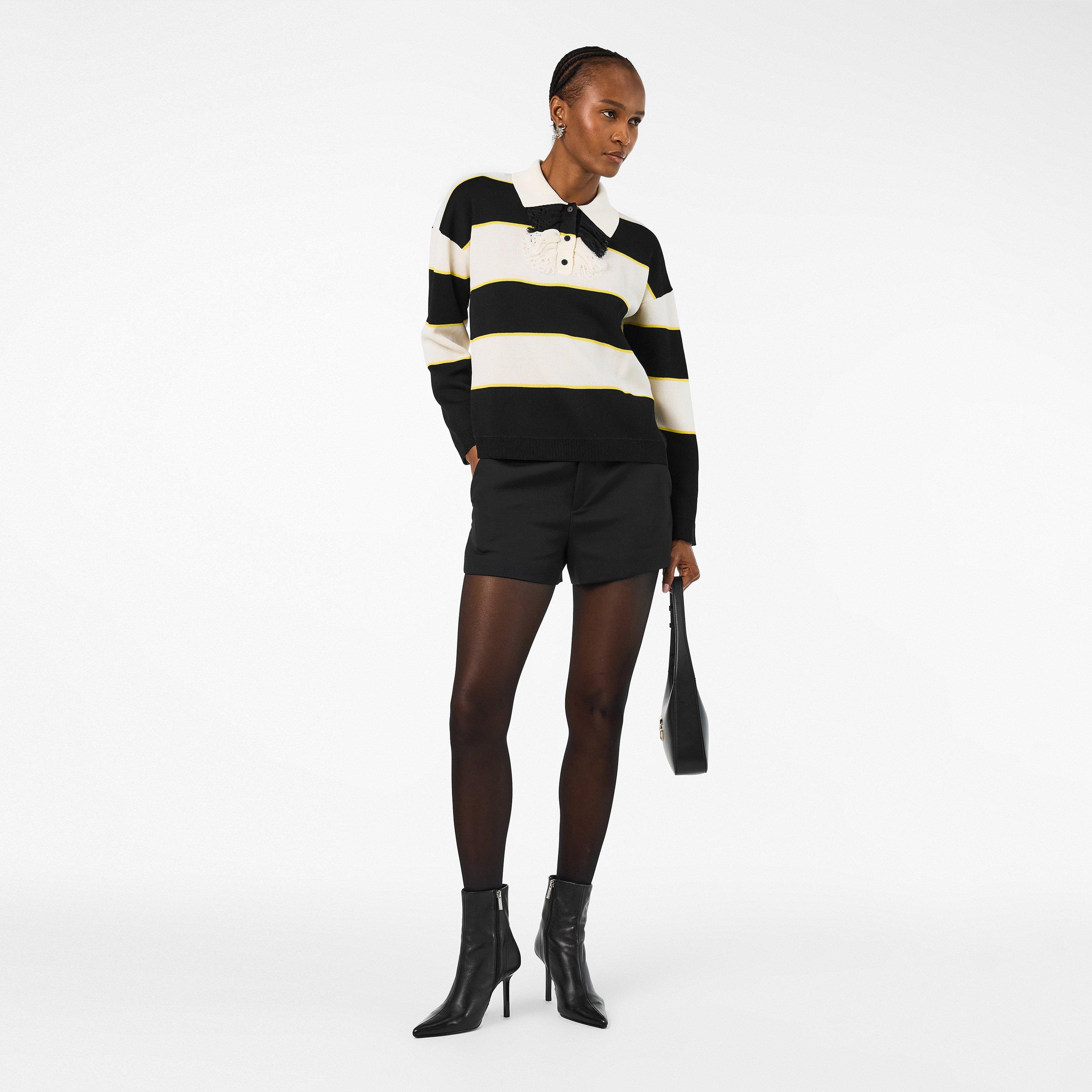 Blk/Ivory/Citrn - Alexander McQueen - Women's Alex Stripe Long-Sleeve Polo Shirt - 6