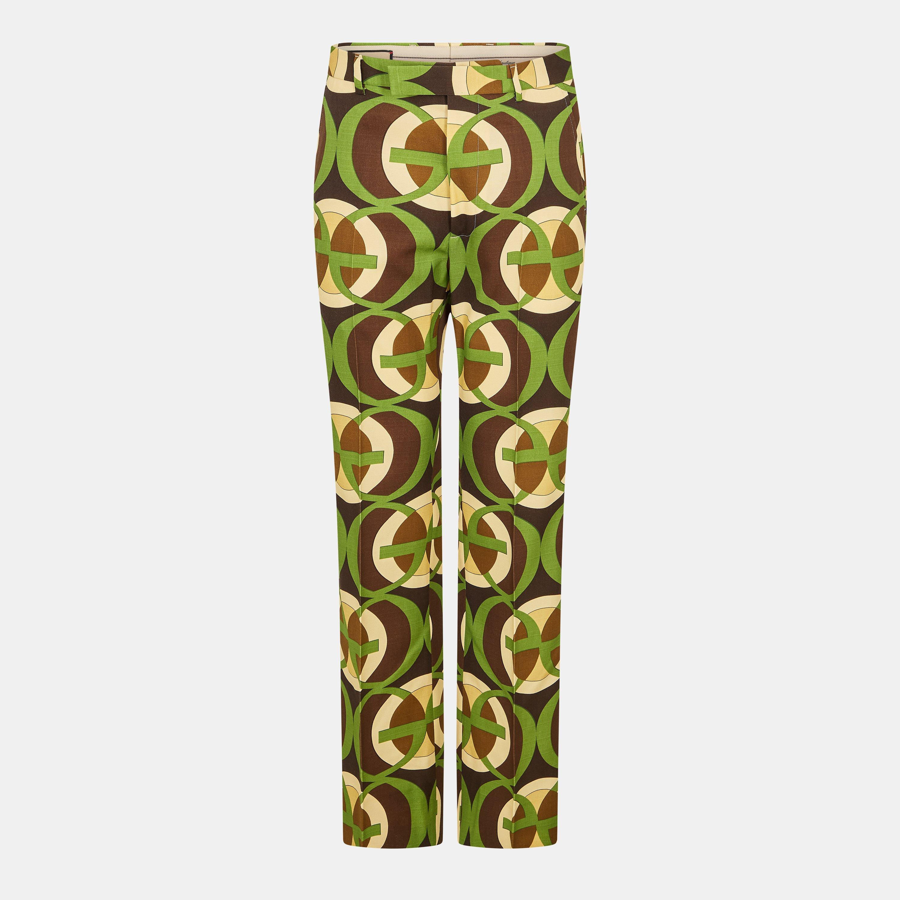 Drk Brwn/Ps/Mc - Gucci - Men's Mohair Straight Leg Trousers - 1