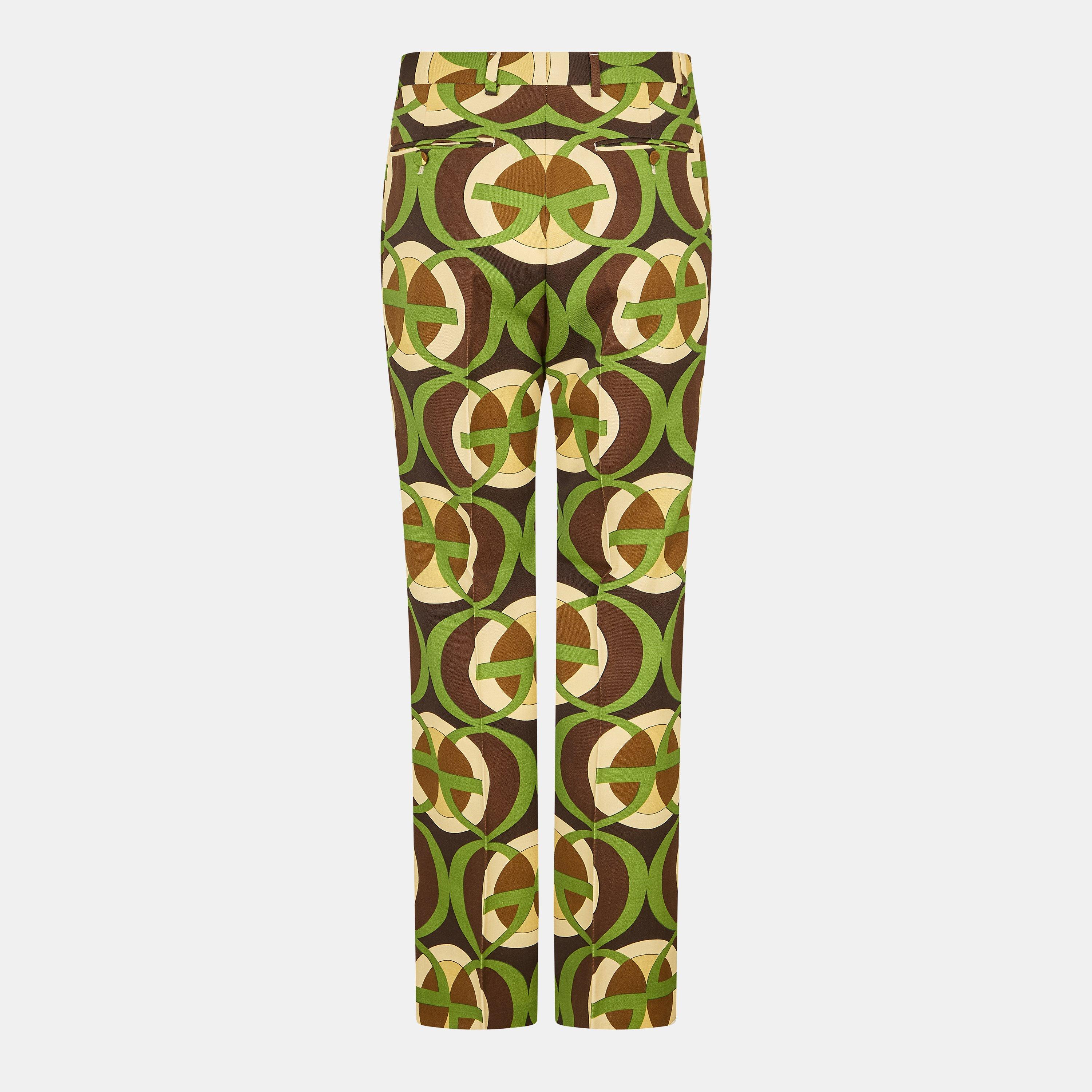 Drk Brwn/Ps/Mc - Gucci - Men's Mohair Straight Leg Trousers - 2