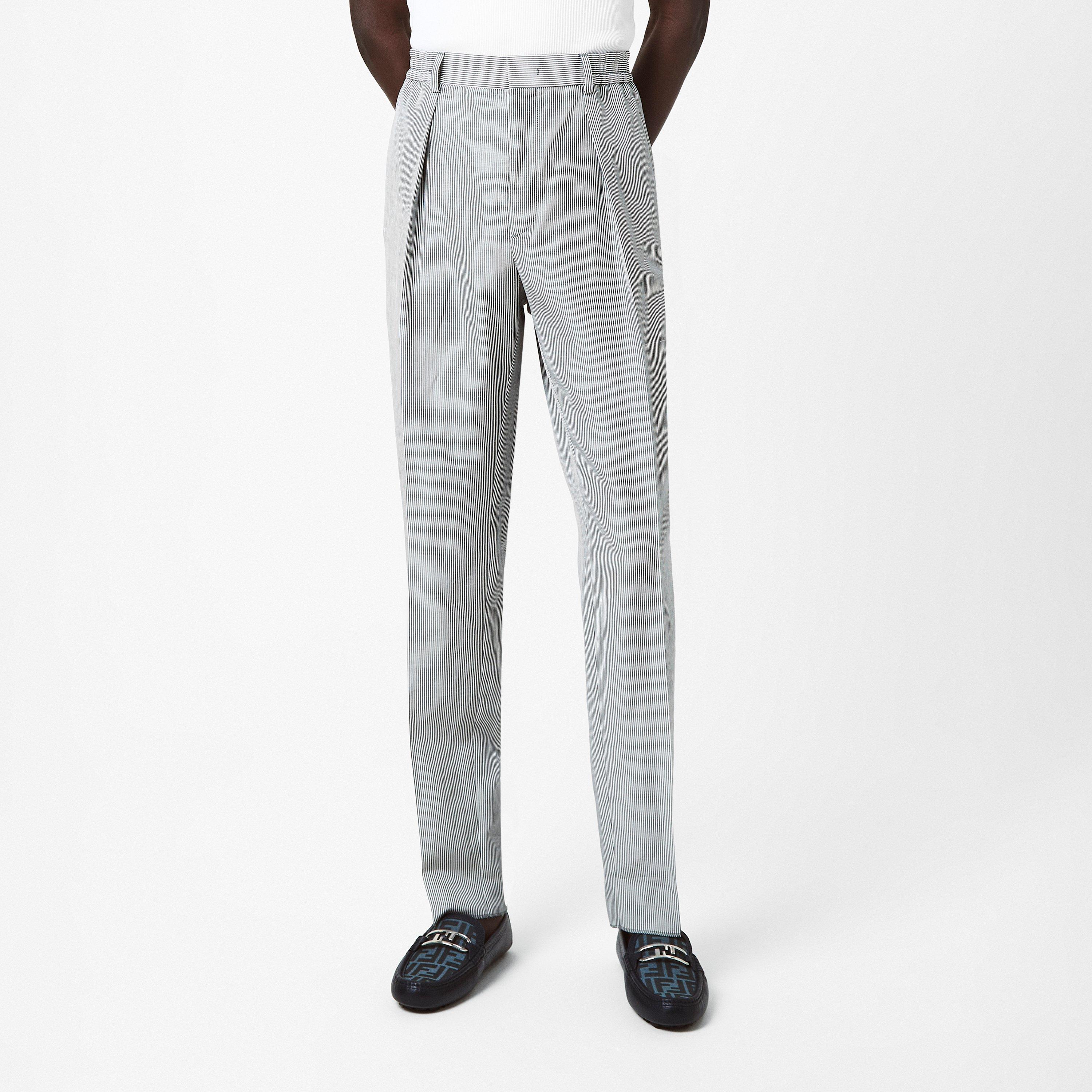 Grey - Fendi - Tapered-Leg Striped Trousers - 3