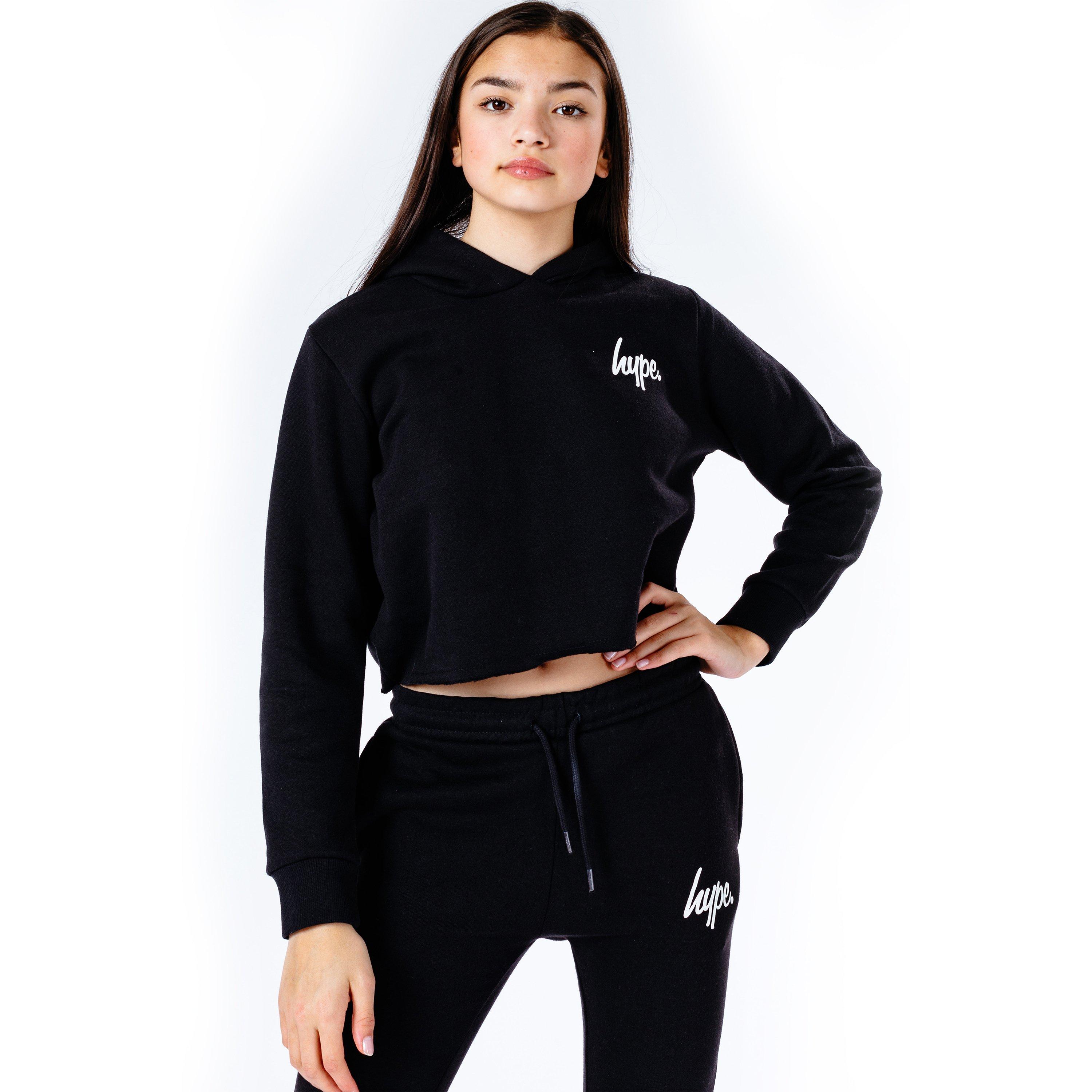 Hype Girls Kids Crop Pullover Hoodie And Jogger Set - Black - 13 (XL)