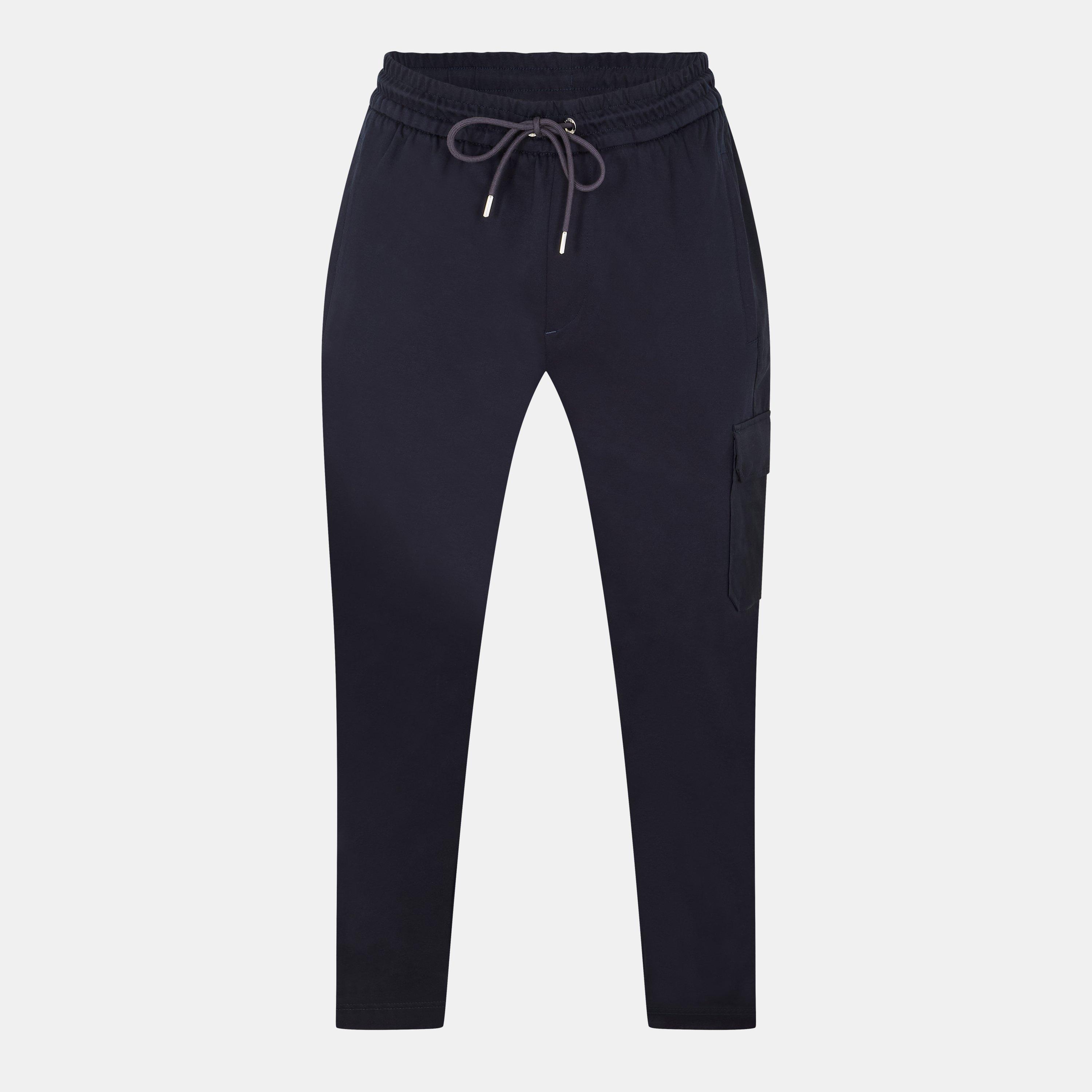 Dark Blue - Boss - Men's Lamont Cargo Pocket Open Hem Jersey Joggers - 1