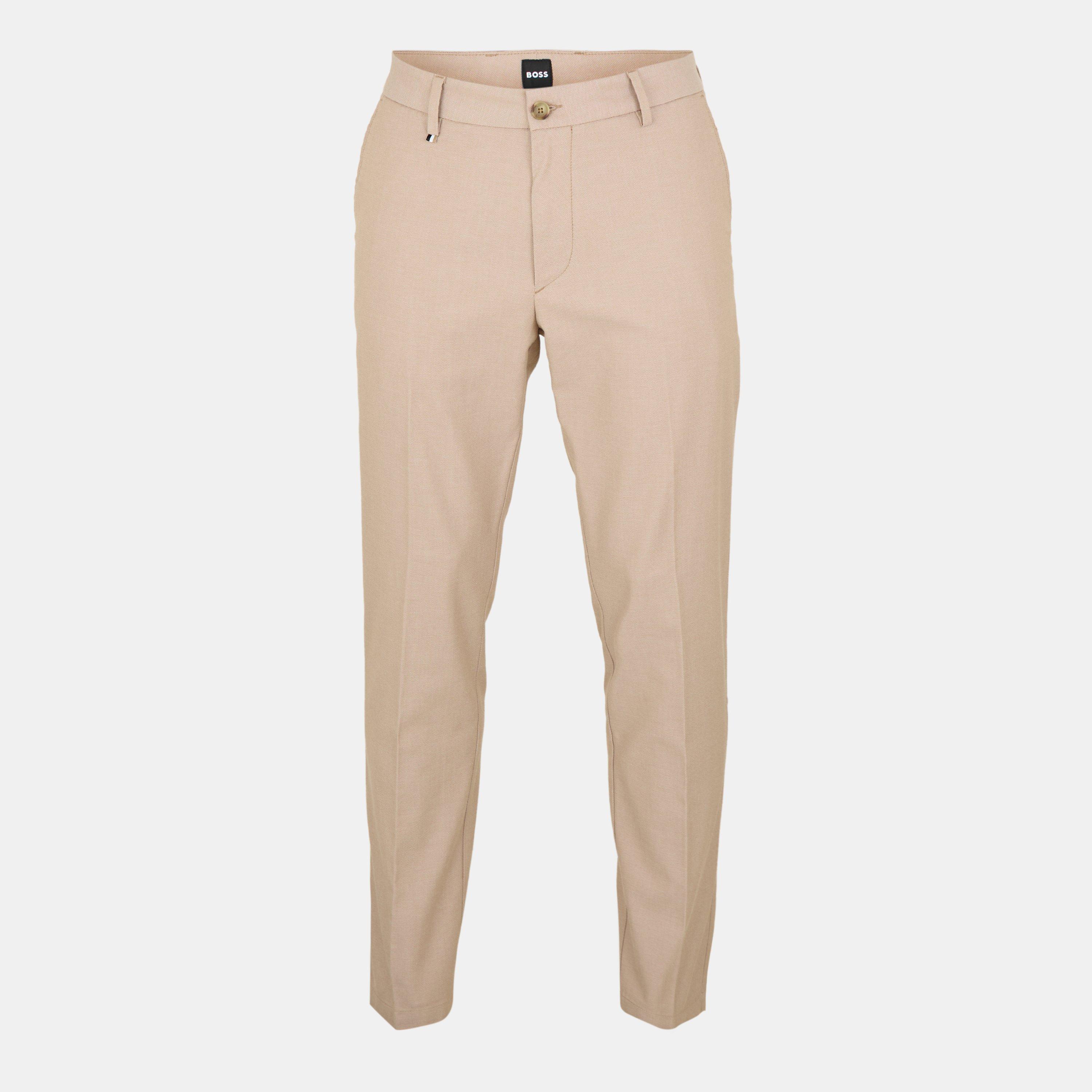 Boss Men's Kane Stretch Tailored Fit Straight Leg Trousers - Medium Beige - 30