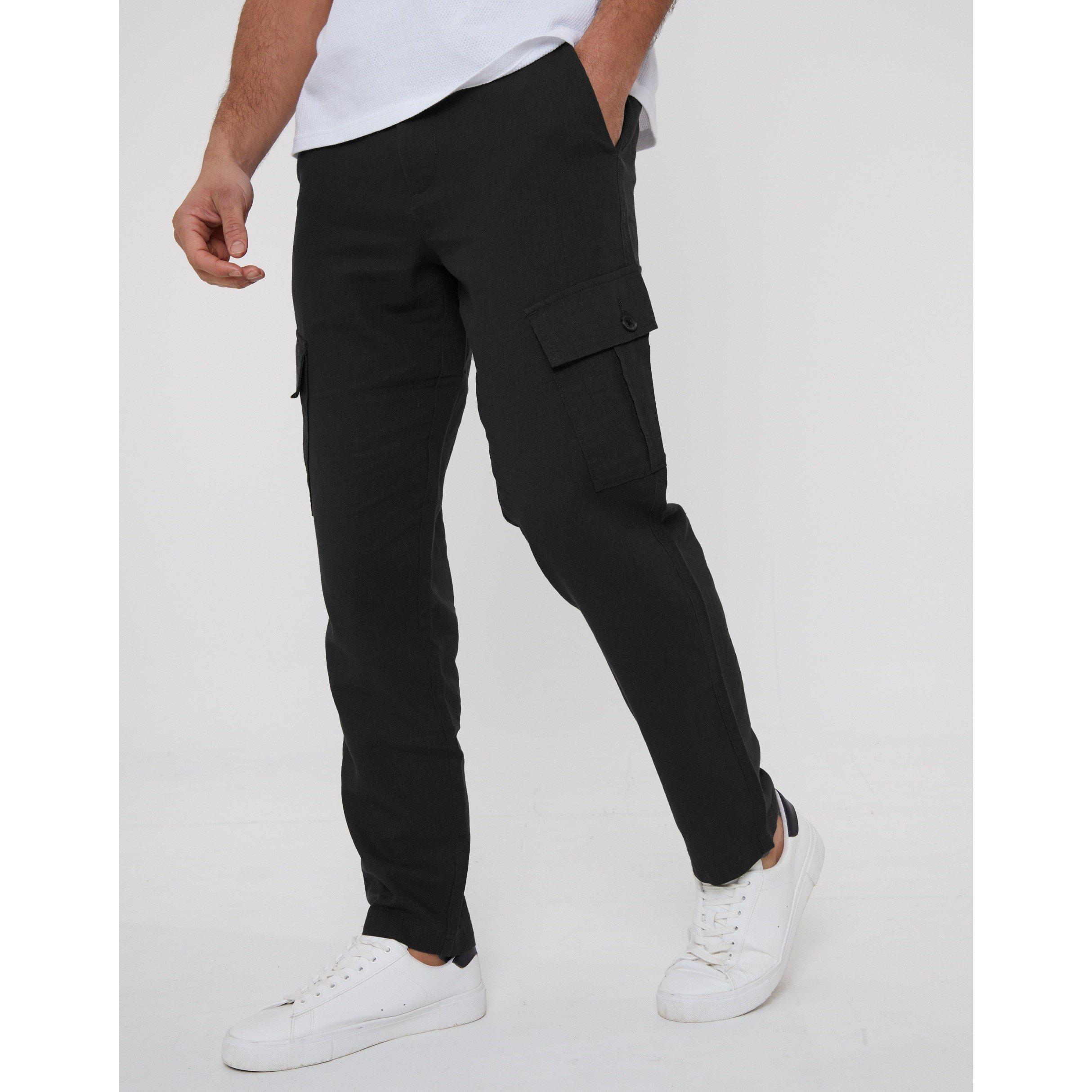 Threadbare Men's Linen Cargo Trousers - Black - 32W R