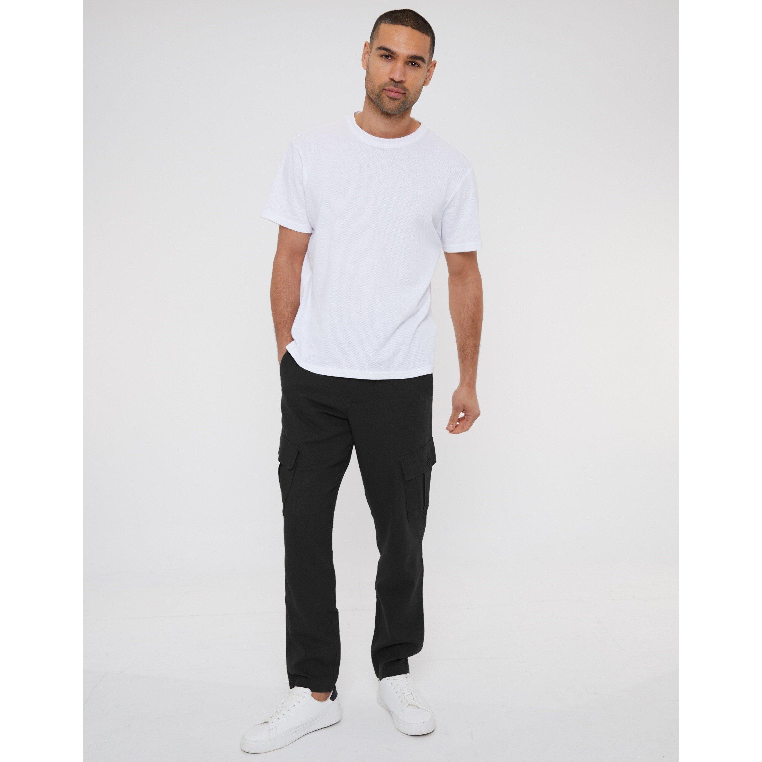 Black - Threadbare - Men's Linen Cargo Trousers - 2