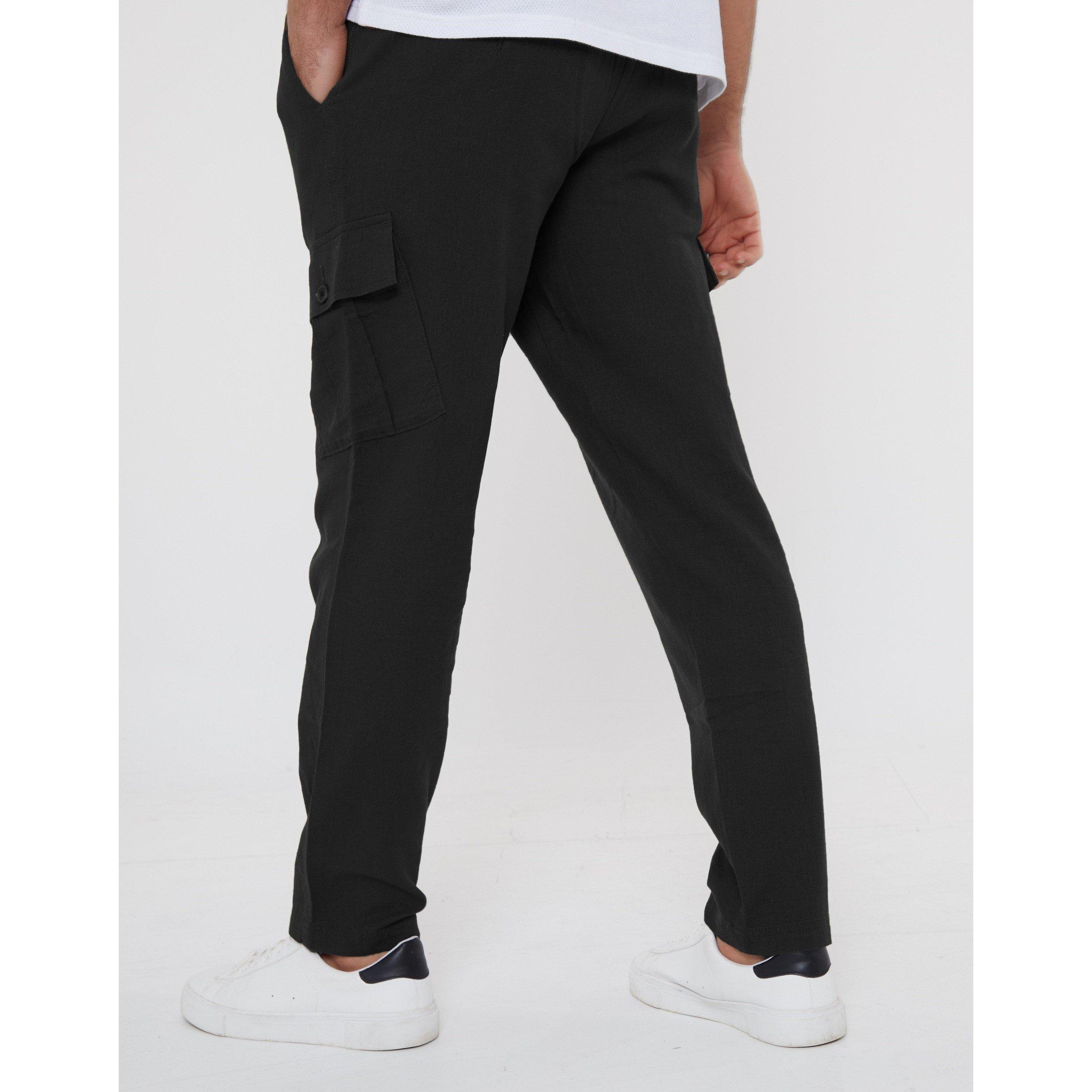Black - Threadbare - Men's Linen Cargo Trousers - 3