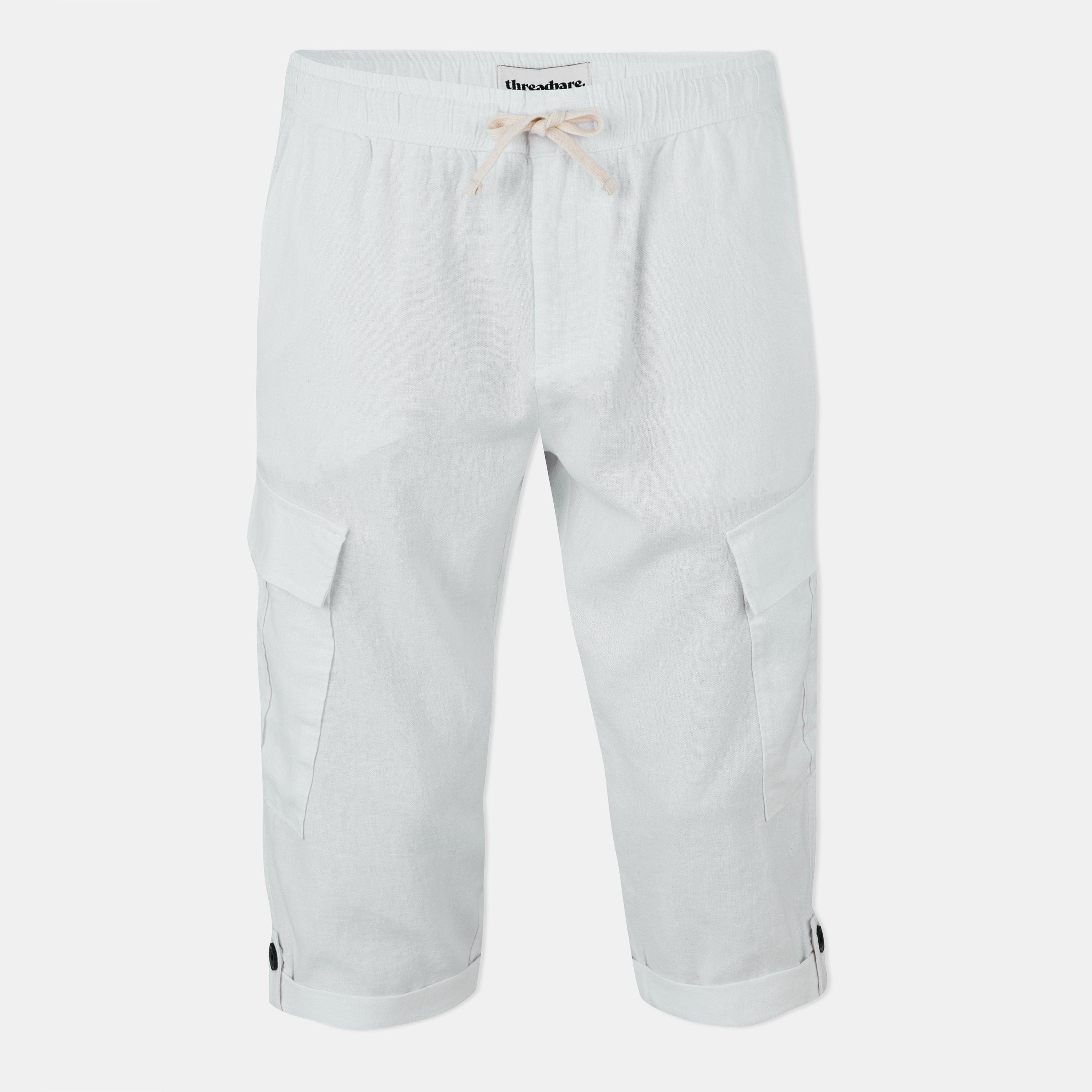 Threadbare Men's Memphis Linen Cargo Trousers - White - Large