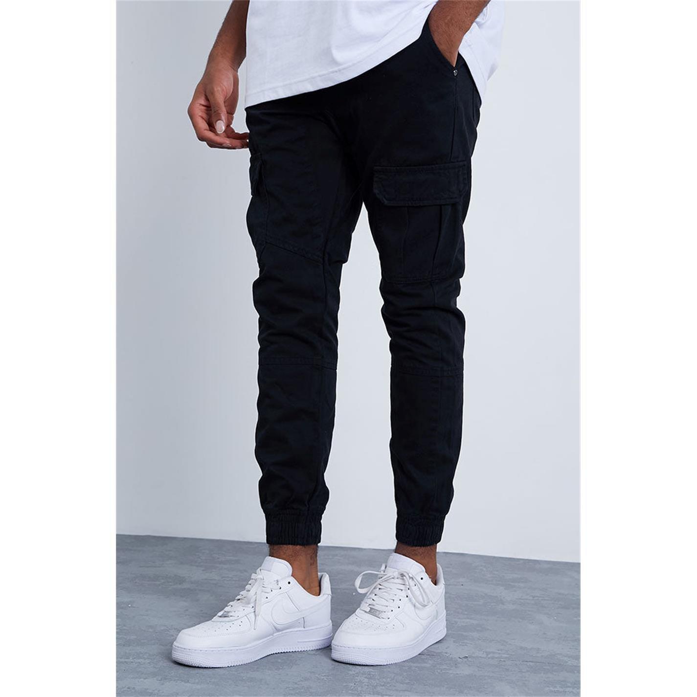 Noir - I Saw It First - ISAWITFIRST Mens Cuffed Cargo Combat Trousers - 4