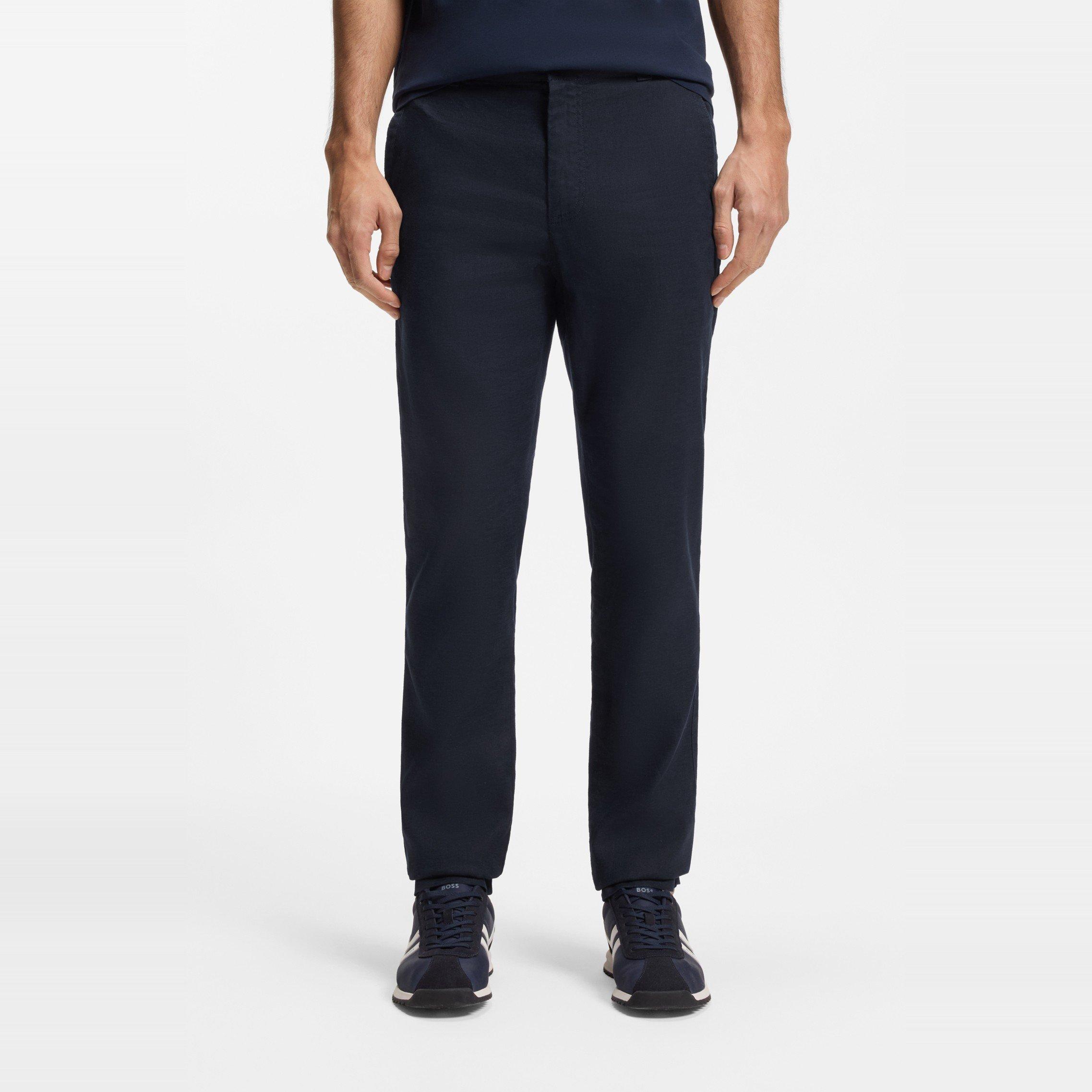 Dark Blue 404 - Boss - Mens BOSS ORANGE Straight Leg Linen Trousers - 2