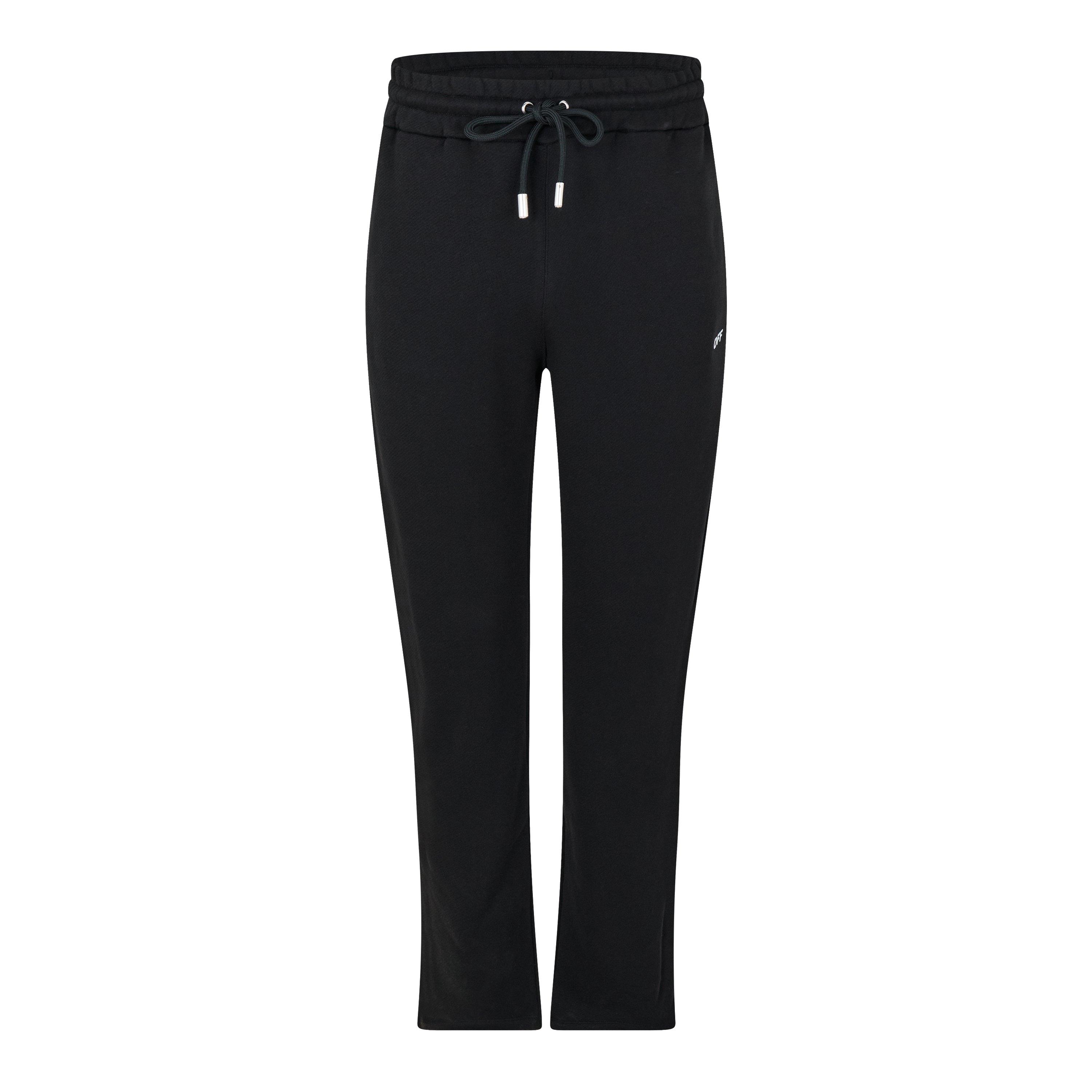 Black - Off White - Men's Outline Diagonal Cotton Open Hem Fleece Joggers - 1