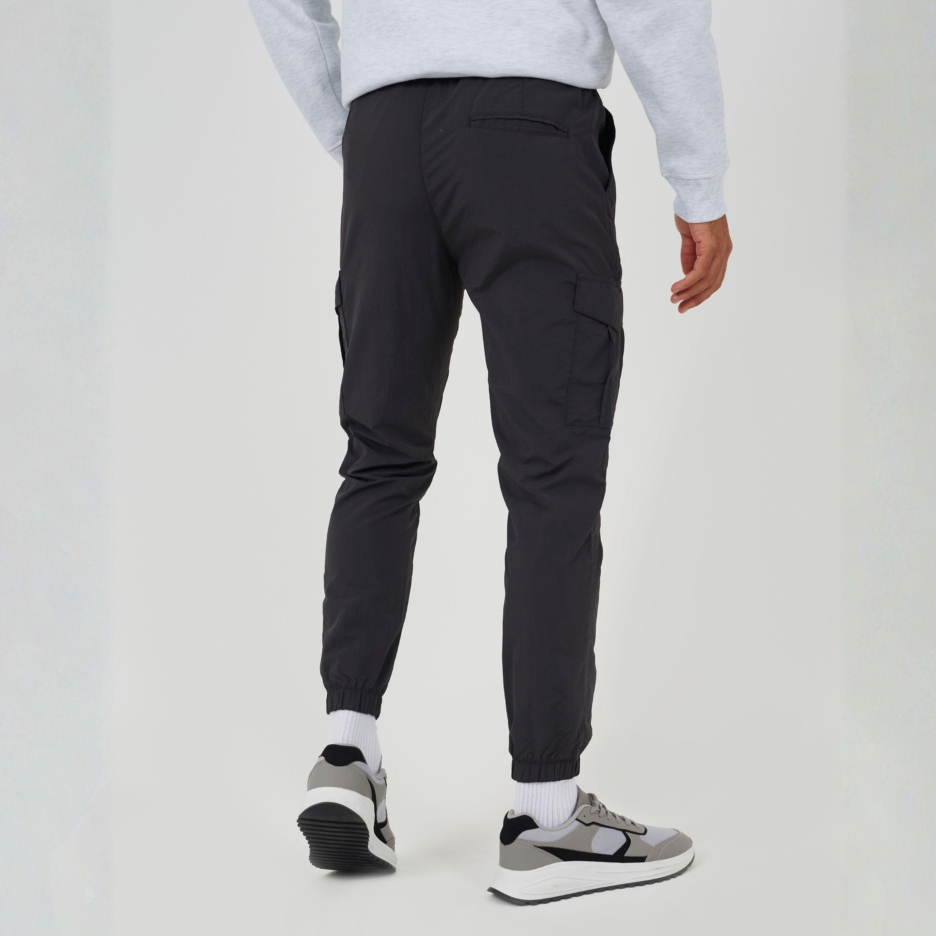 Dark Grey - Brave Soul - Mnes Grey Taslan Cargo Trousers with Elasticated Cuffs - 2