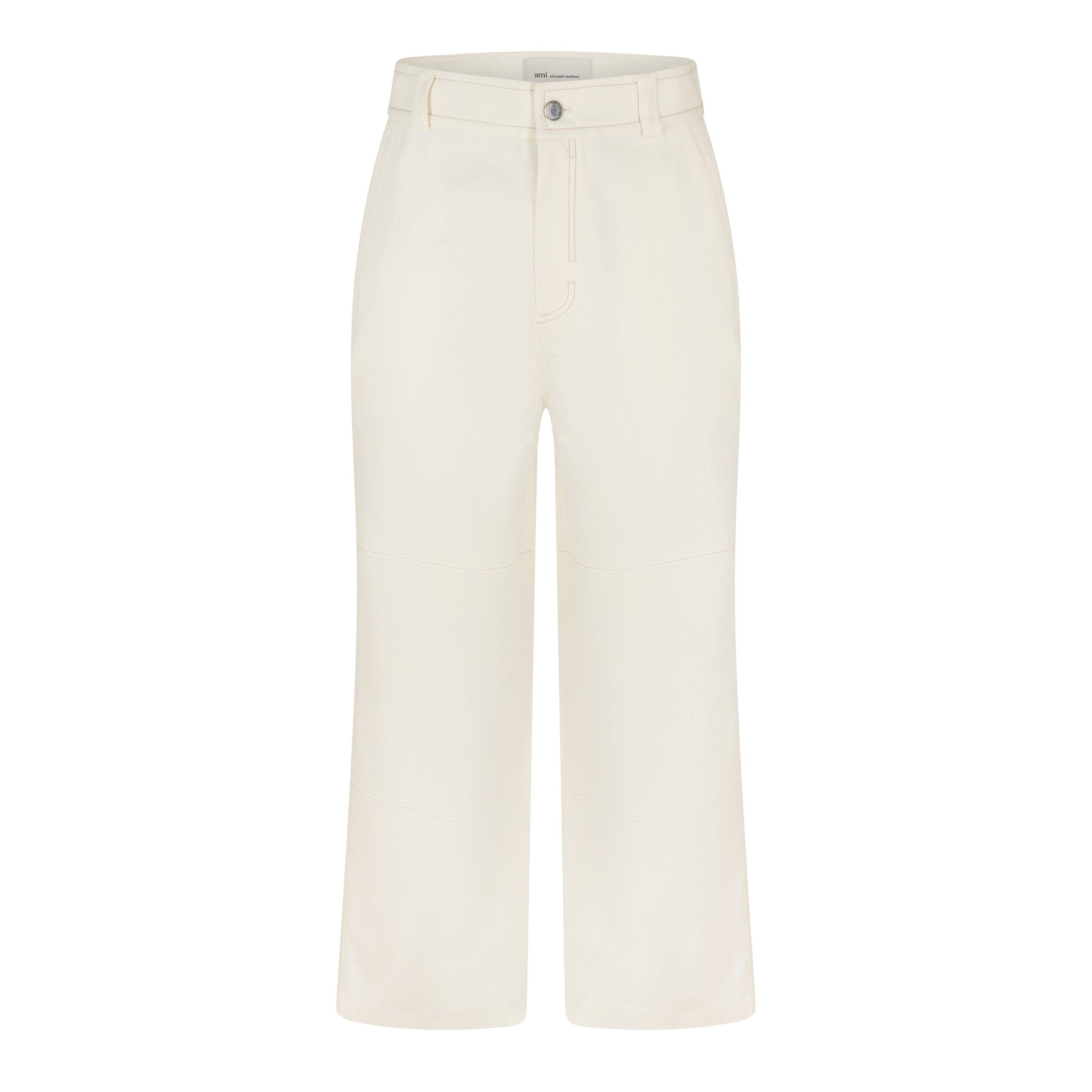 Ami Paris Men's Worker Pant Straight Leg Trousers - White Cream - Large