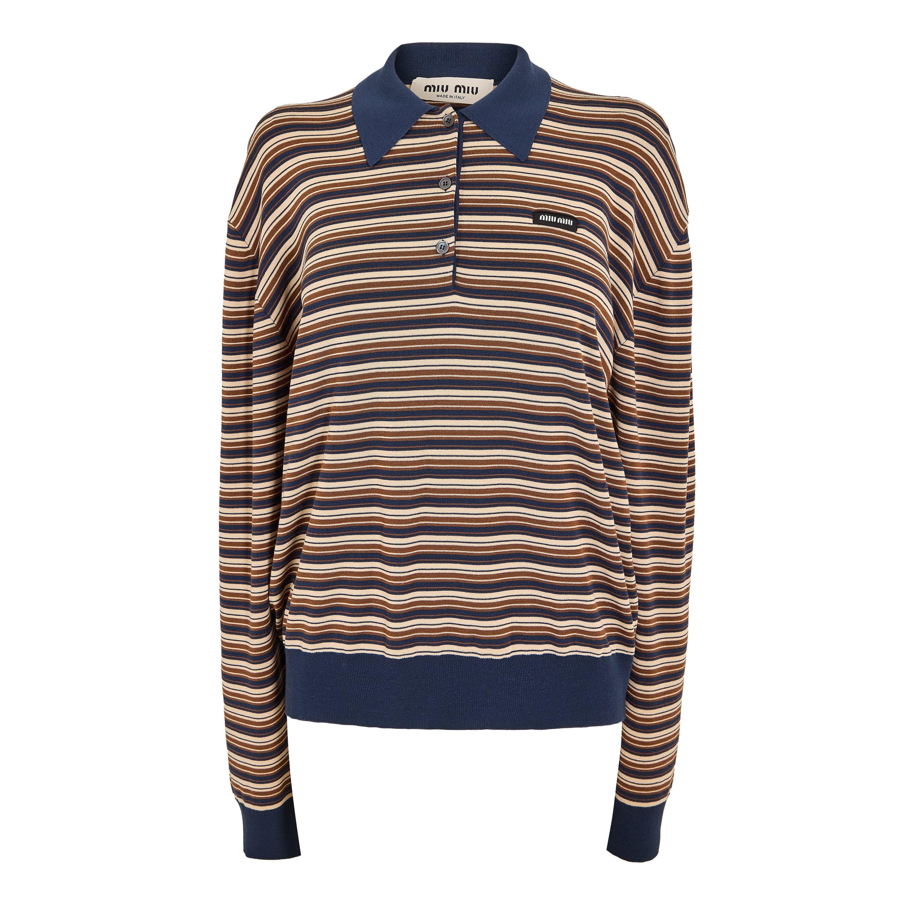 Albino - Miu Miu - Women's Stripe Knitted Long Sleeve Polo Shirt - 1