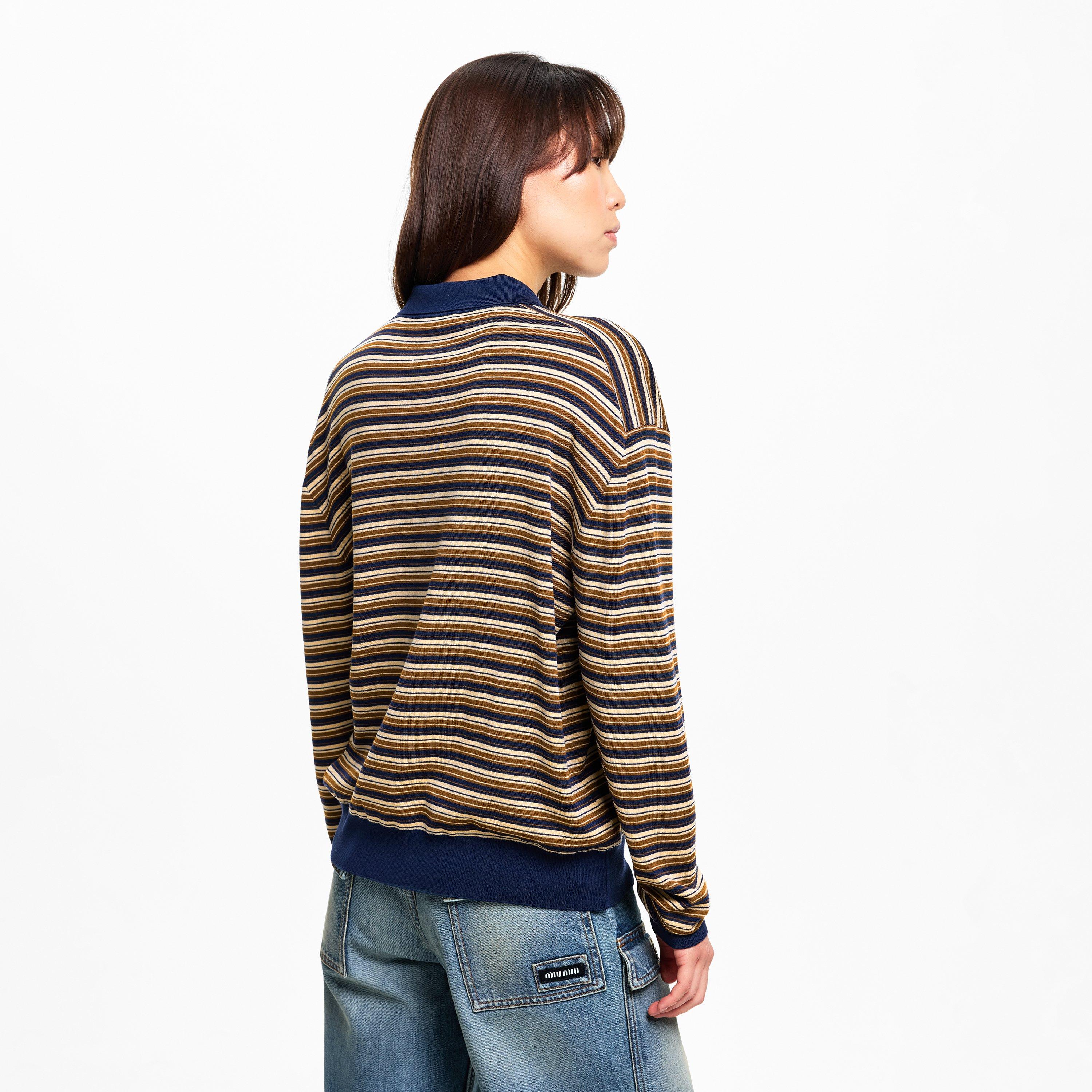 Albino - Miu Miu - Women's Stripe Knitted Long Sleeve Polo Shirt - 4