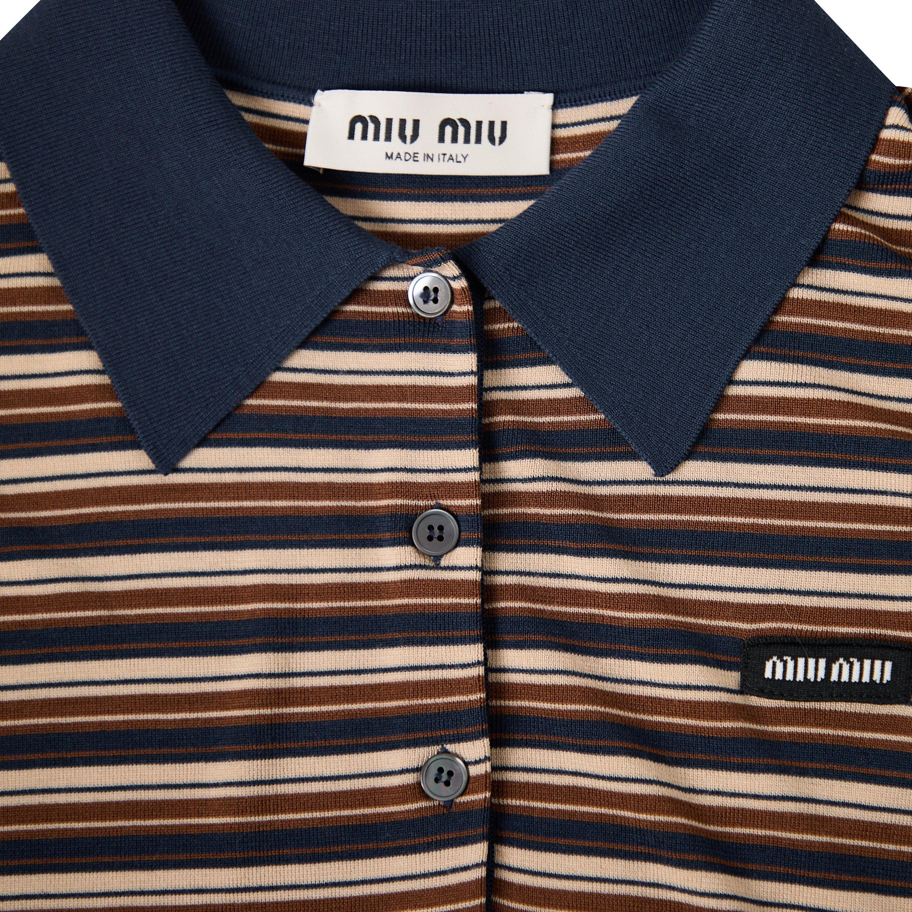 Albino - Miu Miu - Women's Stripe Knitted Long Sleeve Polo Shirt - 5