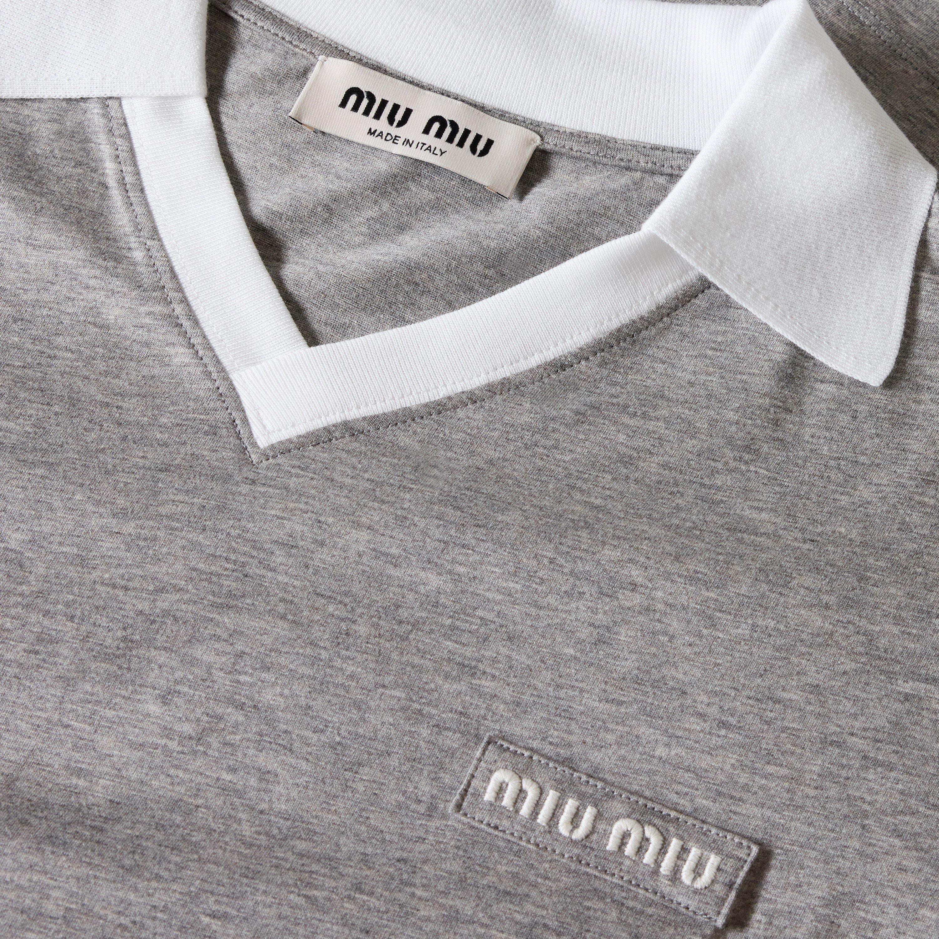 Grigio - Miu Miu - Women's Jersey Top Knitted Long Sleeve Polo Shirt - 3
