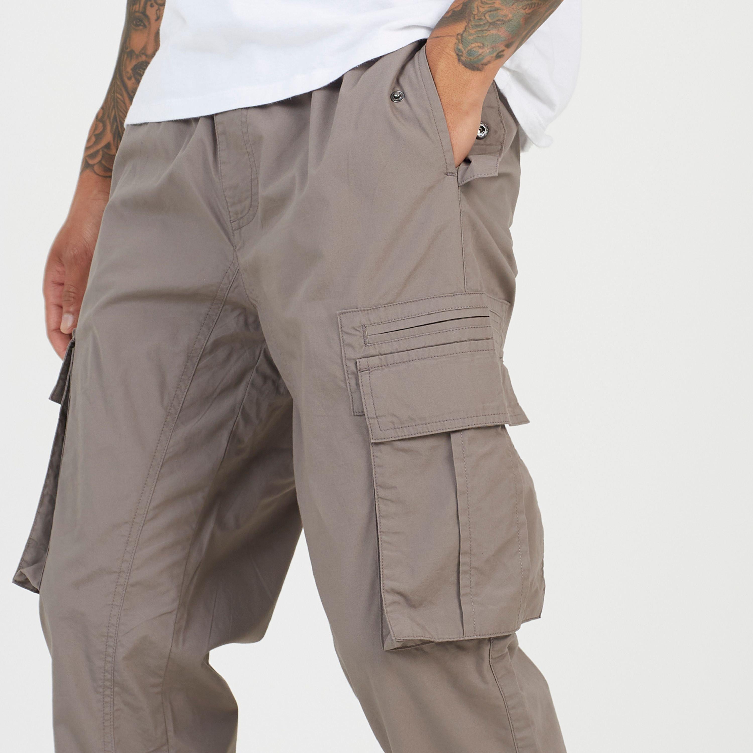 Taupe - Brave Soul - Mens Poplin Turner Cargo Trousers with Pockets - 3