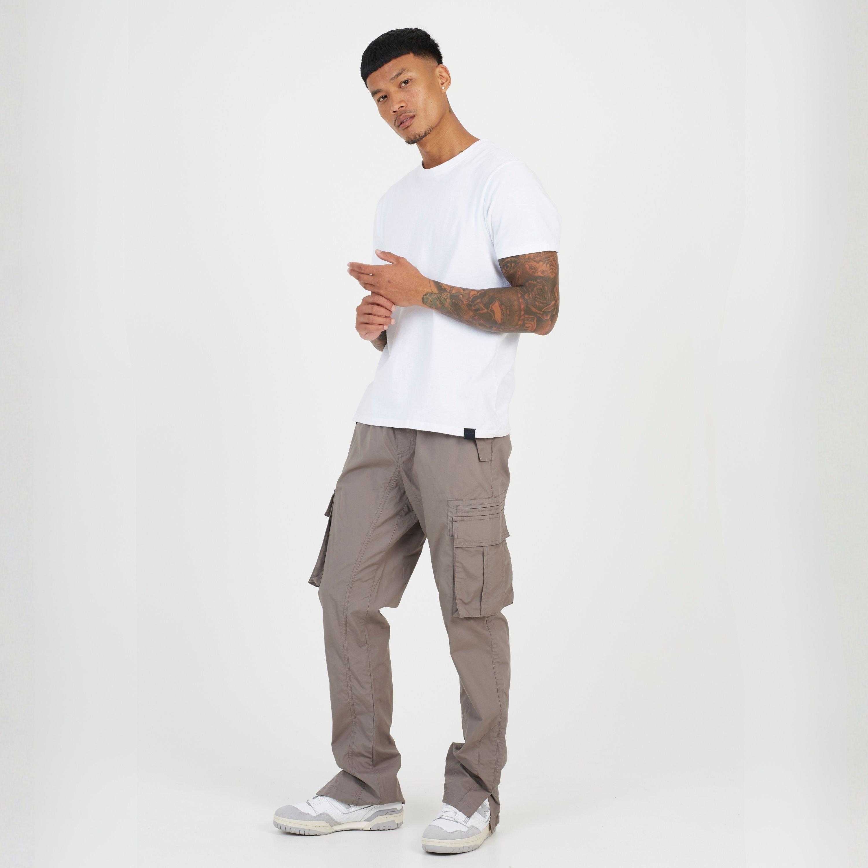 Taupe - Brave Soul - Mens Poplin Turner Cargo Trousers with Pockets - 4