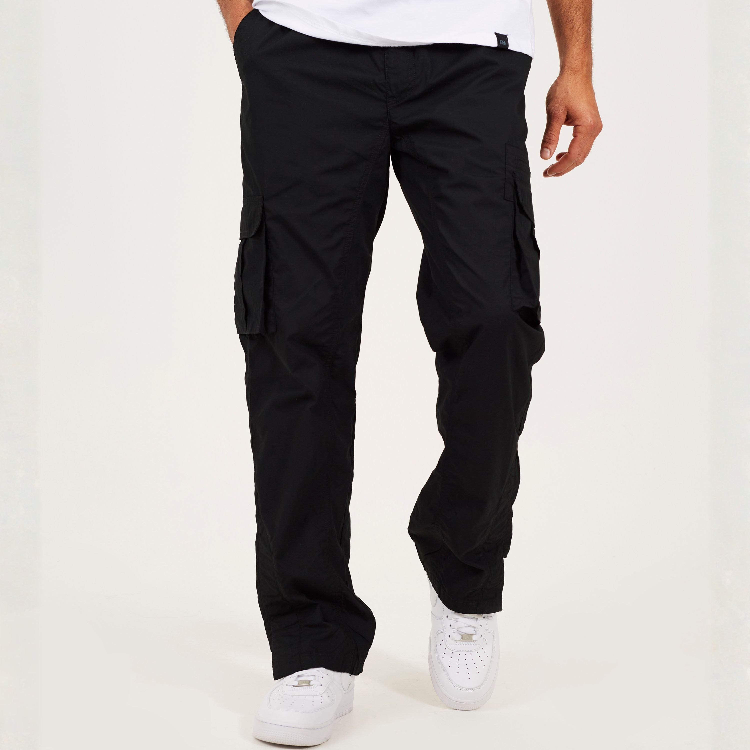 Black - Brave Soul - Mens Poplin Turner Cargo Trousers with Pockets - 1