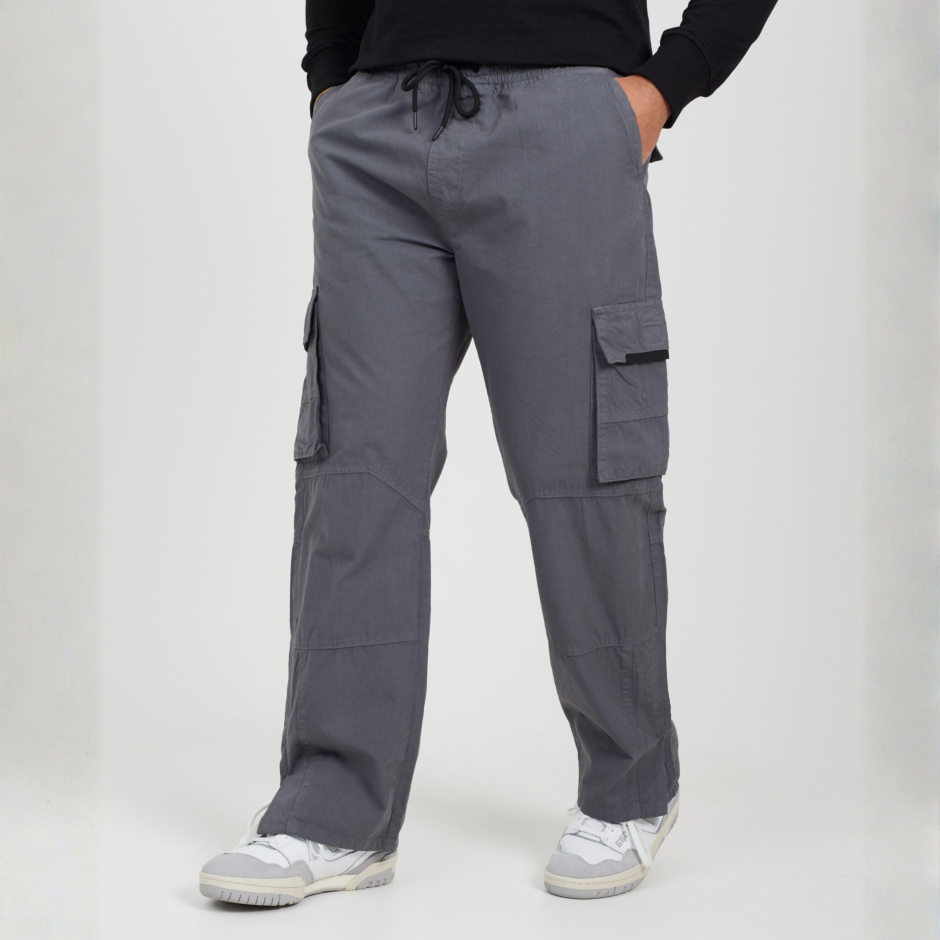 Dark Grey - Brave Soul - Mens Ripstop Cargo Trousers with Drawstring Waist - 1