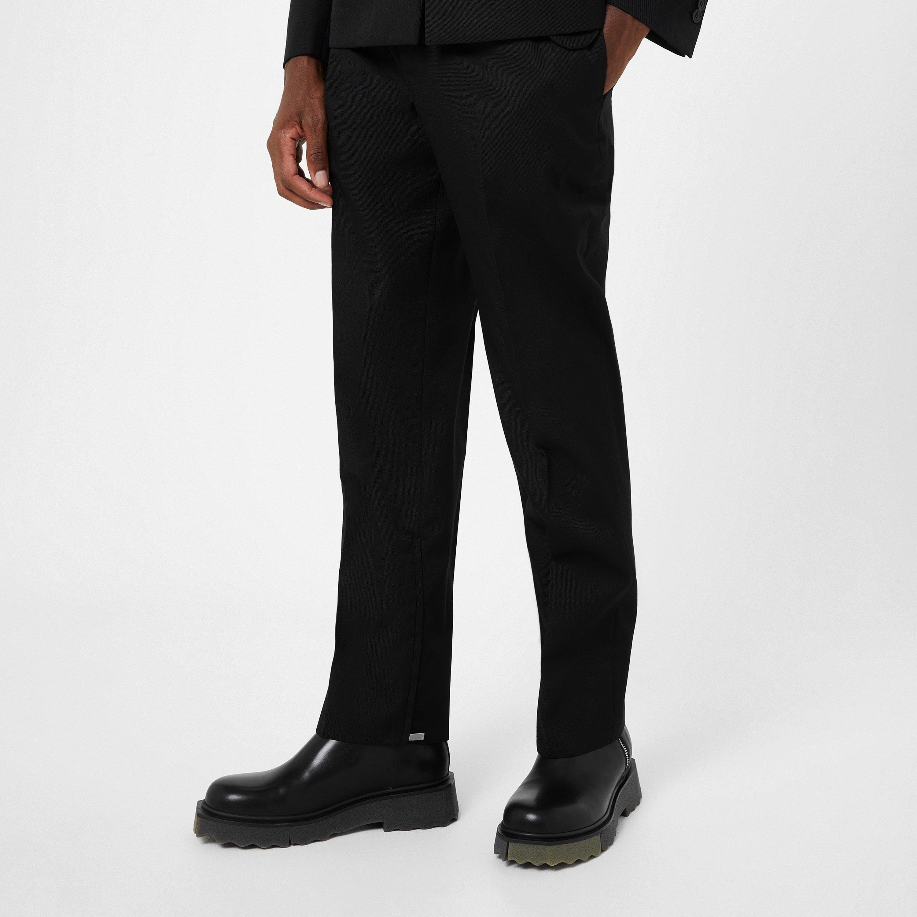 Black - Off White - Men's Zipped Sleek Straight Trousers - 3