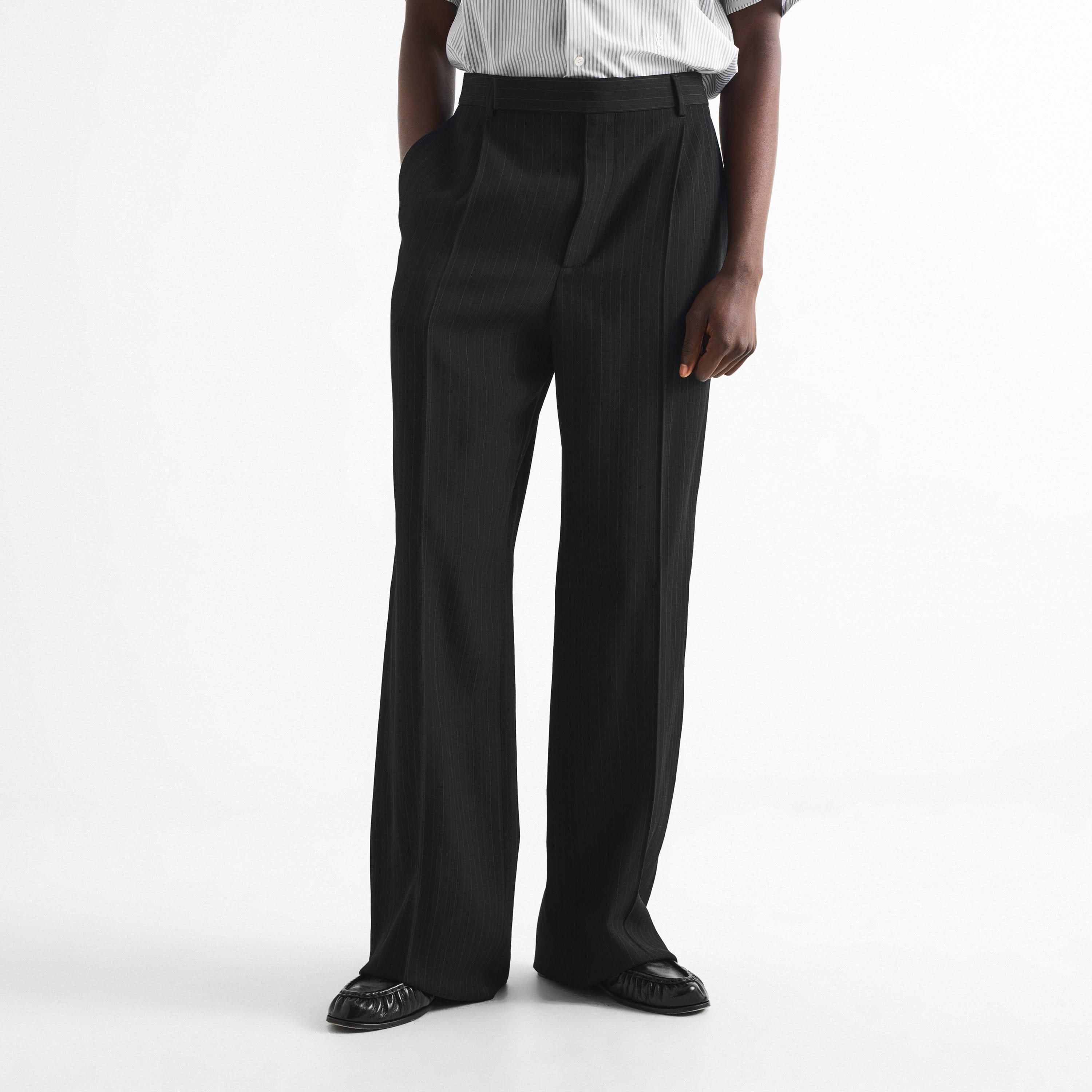 Black - Saint Laurent - Men's Show Pinstripe Mid-Rise Straight Leg Trousers - 3